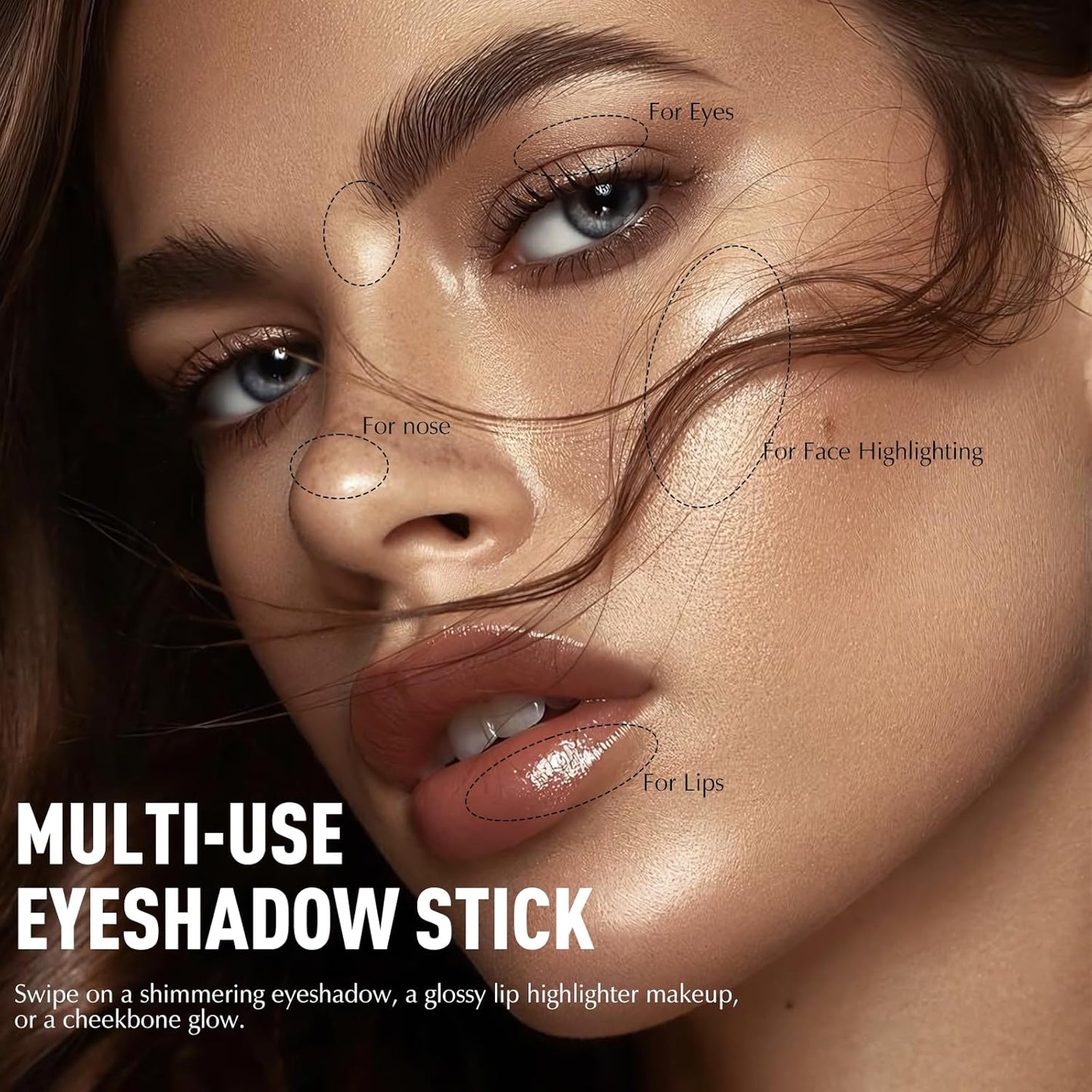 Glitter Eyeshadow Stick - Black Shimmer Long Lasting Cream Eye Shadow Pencil Buildable Sparkling Face Highlighter Makeup, Lightweight Waterproof & Smudge Proof for Easy Application