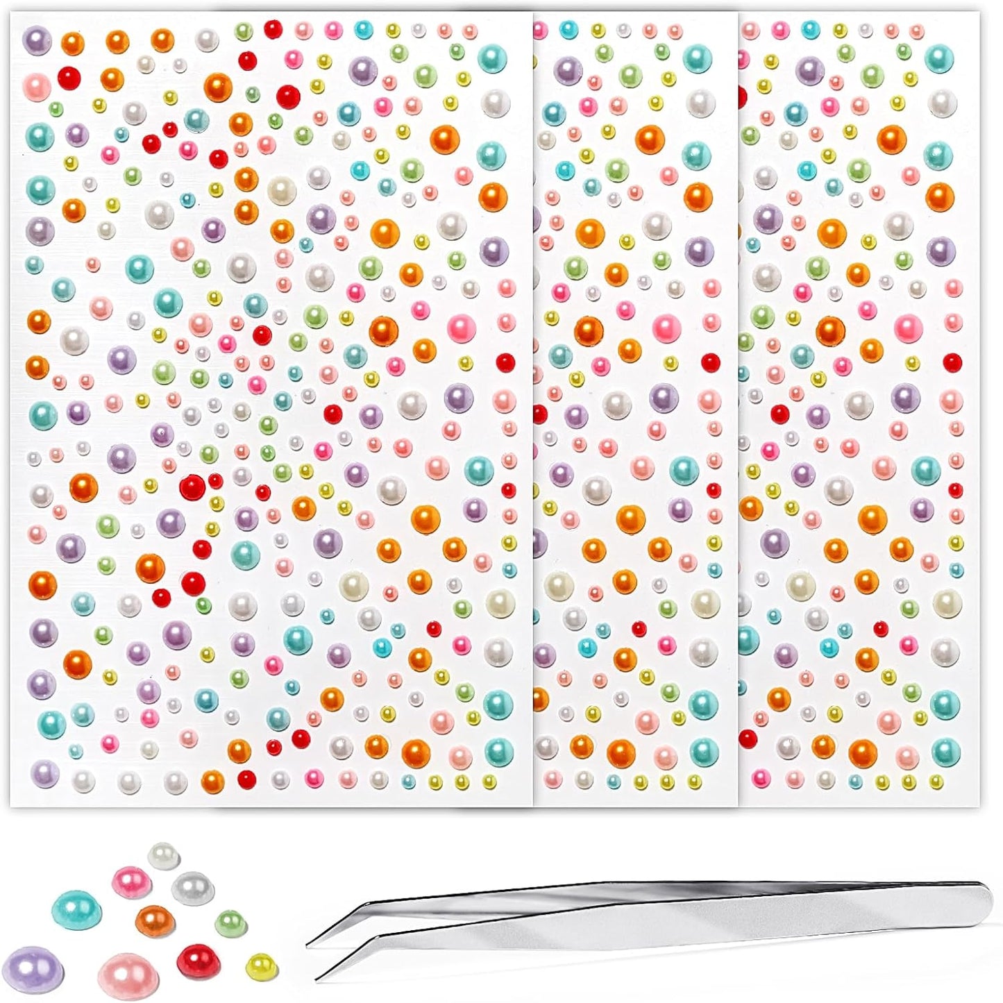 Self Adhesive Face Gems and Pearls for Makeup, Festival Jewels, Hair Gems, Rhinestone Stickers for Face, Eye, Makeup, Nail, Body, Crafts 3/4/5/6 mm 975Pcs (19.Pearl_Color)