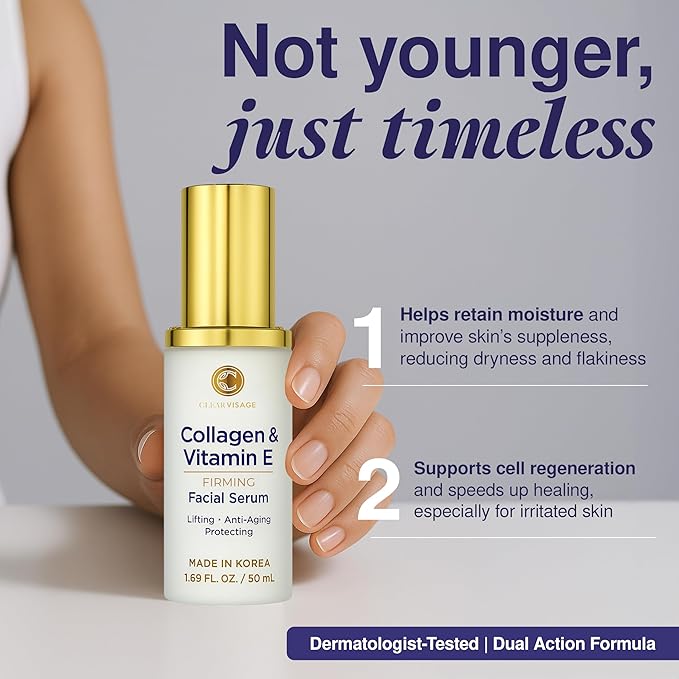 Collagen & Vitamin E Serum - Dermatologist Tested, Anti-Aging, Hydrates, Reduces Wrinkles, Clean Beauty, Cruelty-Free Korean Skin Care for All Skin Types - 1.69 fl. oz