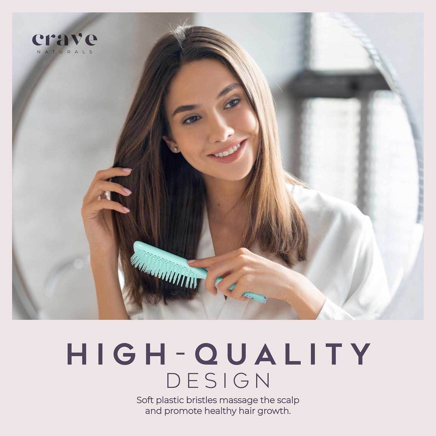 Crave Naturals Detangling Hair Brush - Lightweight Vented Cushion Curly hair brush with Gentle Bristles for Wet and Dry Hair - detangling brush for All Hair Types - Turquoise