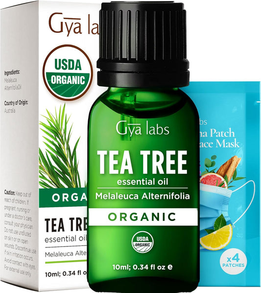 Gya Labs Organic Tea Tree Essential Oil - 0.34 Fl Oz - for Skin, Hair, Diffuser, Aromatherapy, DIY Candle Making Scents