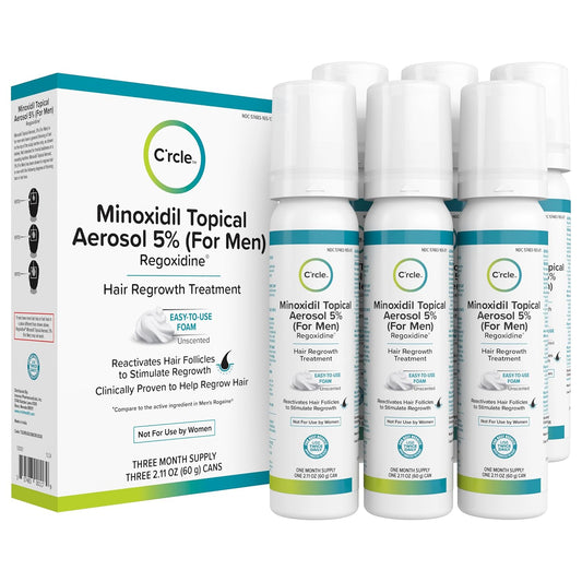 C’rcle Men's Minoxidil 5% Foam - Unscented 6 Month Supply - Helps Restore Vertex Hair Loss & Thinning - Extra Strength Supports Hair Regrowth for Men