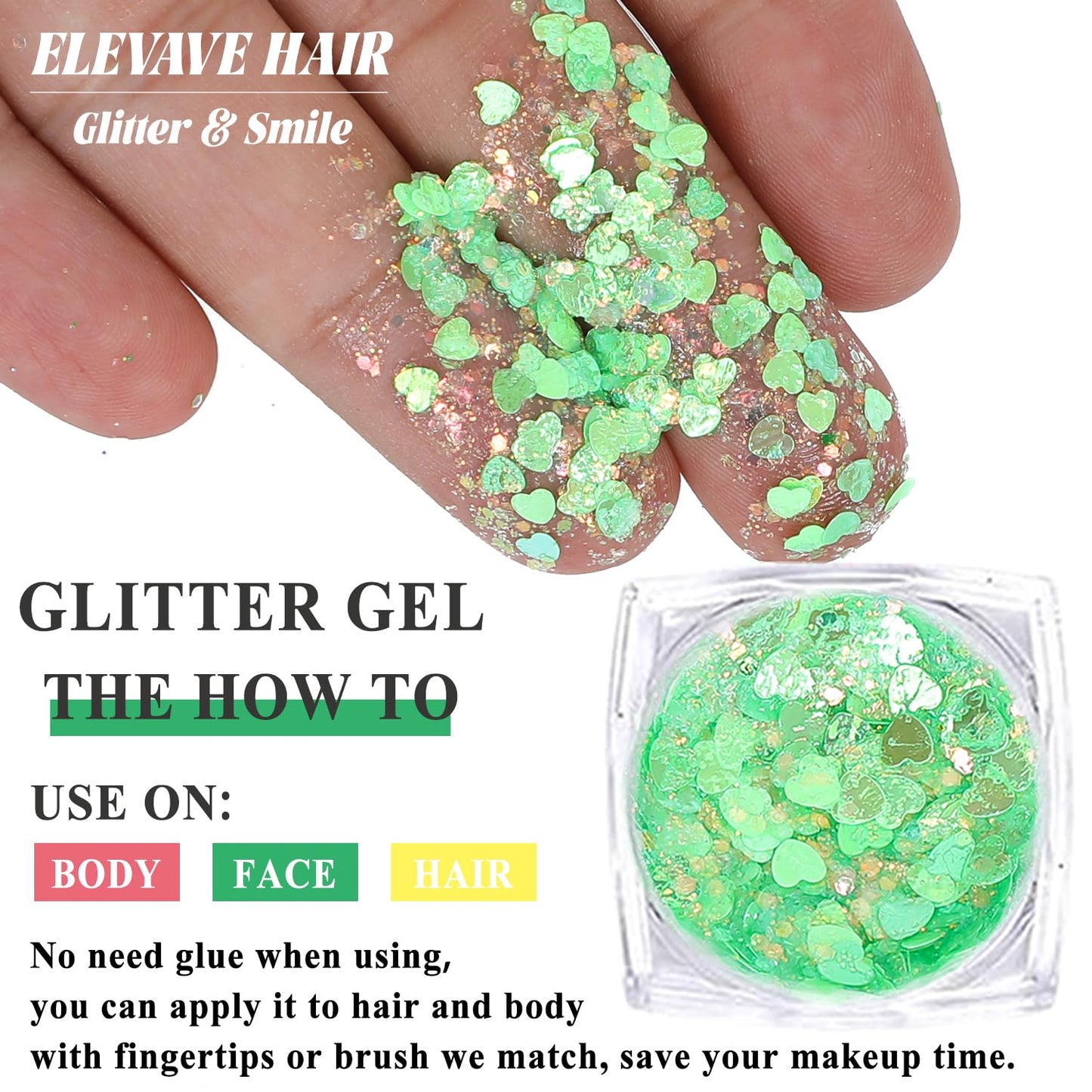 Body Glitter Face Glitter, Hair Glitter for Kids, 12 Shapes Fine Chunky Glitter Gel for Women Girls Makeup Sparkles Party Mermaid Sequins Rave Accessories Singer Concerts Festival (Green Scheme)