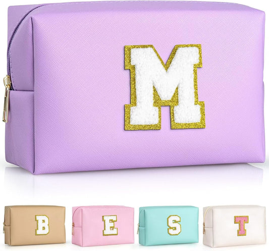 TOPEAST Monogrammed Gifts for Women, Preppy Makeup Bag Small Cosmetic Bag Travel Toiletry Bag, Personalized Birthday Gift for Girl, Wedding Bridal Shower Gifts for Bridesmaids (Purple M)