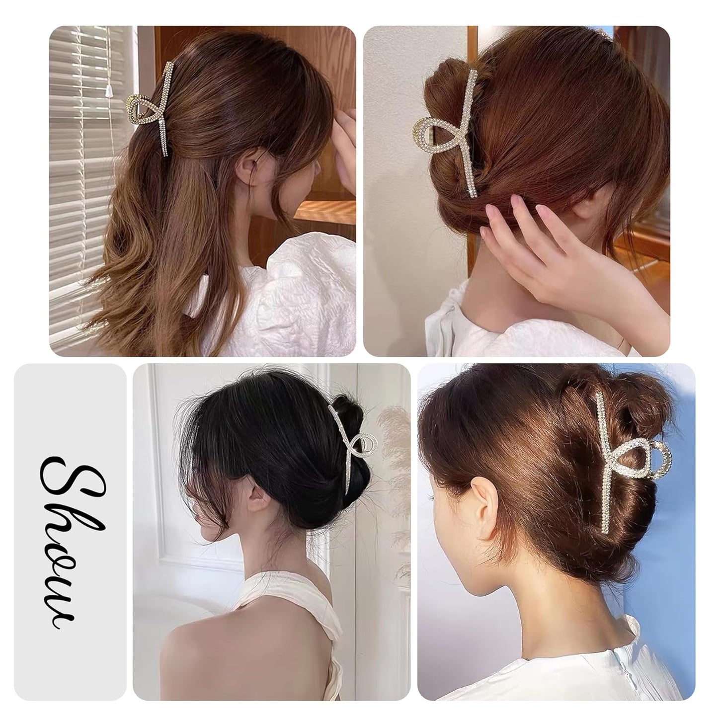 FAELBATY Large Metal Hair Clip for Women's Thick Hair 4.5 Inch, Pearls and Rhinestones Design, Strong Hold Claw Barrettes for Long Hair, Hair Accessories (Style 2, 1 Count)