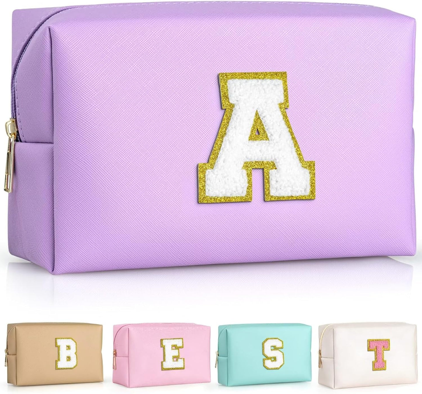 TOPEAST Mom Gifts for Mom, Personalized Initial Makeup Bag Cosmetic Bags for Women Cute Purple Makeup Pouch Birthday Gifts for Mom Mothers Gifts (Purple A)