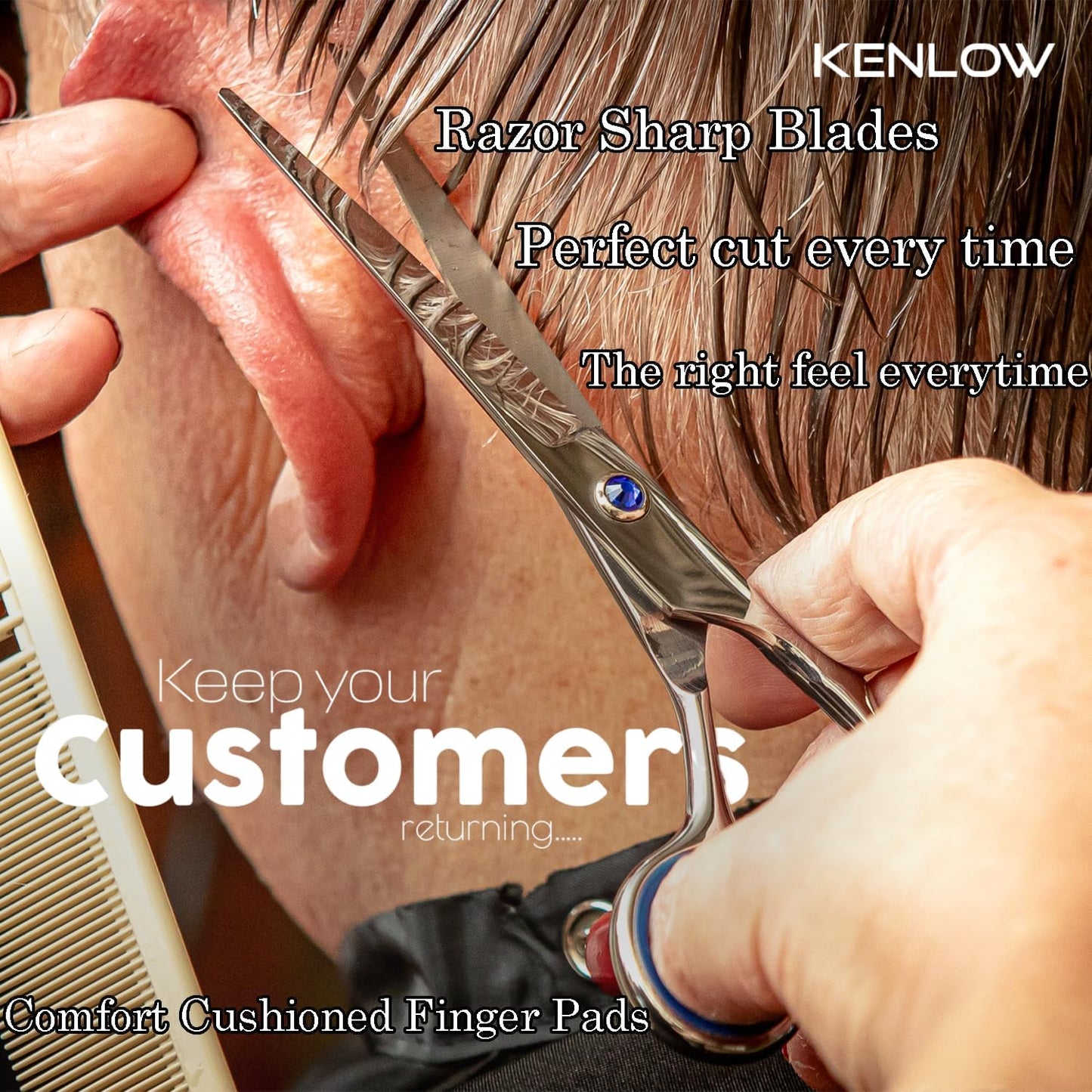 Hair Cutting Scissors, KENLOW Professional Hair Scissors With Comfortable Removable Finger Grips. Perfect As Hair Shears For Hair Cutting Or Barber Scissors. Haircut Scissors For Salon Or Home Use.