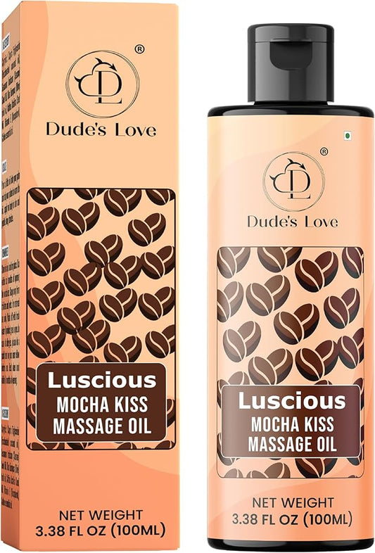 Dude's Love - Organic - Luscious Mocha Kiss Massage Oil - Coffee Massage Oil | No Stain - Non-Sticky | Nourish & Moisturize Skin | Aromatherapy Vegan Oil - 3.38 Fl Oz