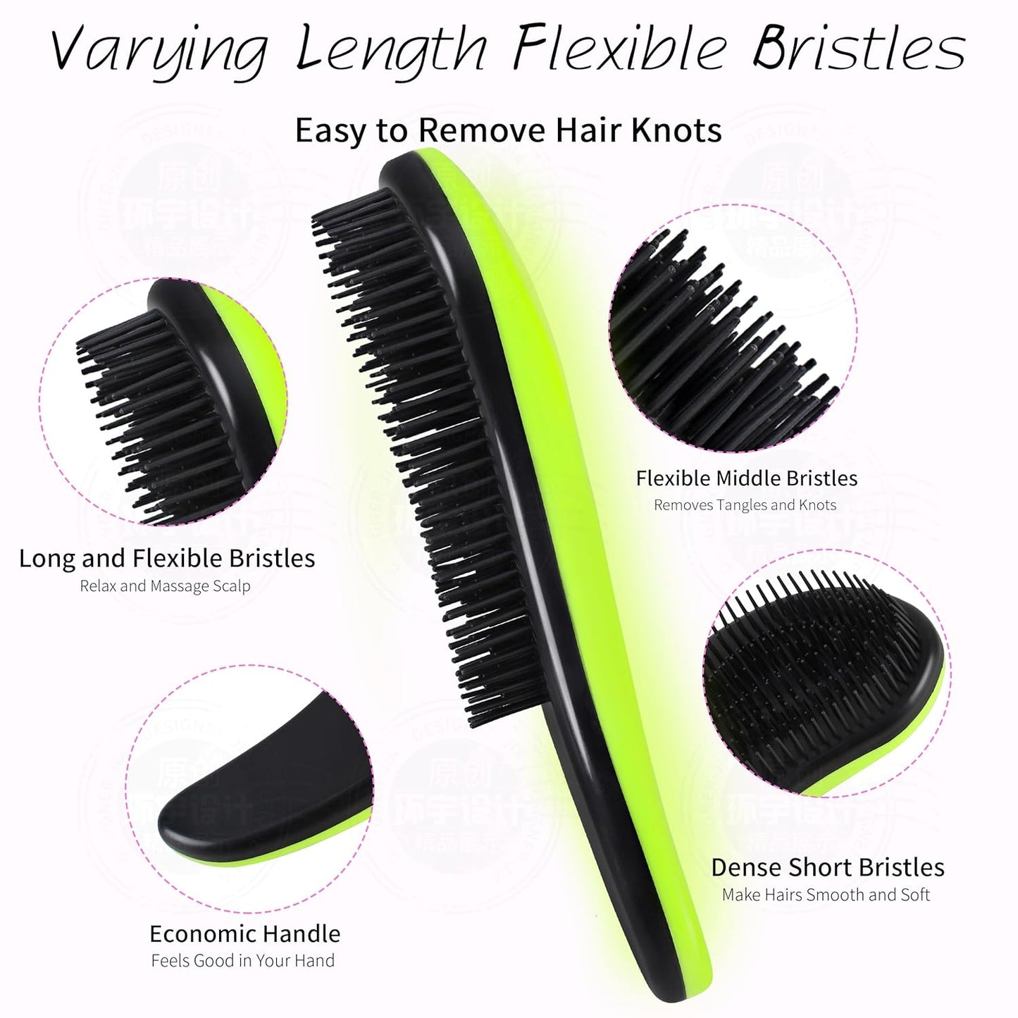 79STYLE 3pcs Detangler Brush Tangle Free Hair Brushes For Kids Knot Free No Pain Detangling Kids Hair Brush Combs For Women Curly Fine Hair (Size 7.4 Inch -Green)