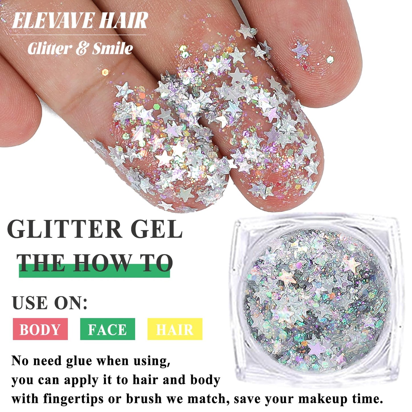 Body Glitter Face Glitter, Hair Glitter for Kids, 12 Shapes Fine Chunky Glitter Gel for Women Girls Makeup Sparkles Party Mermaid Sequins Rave Accessories Singer Concerts Festival (Silver Scheme)