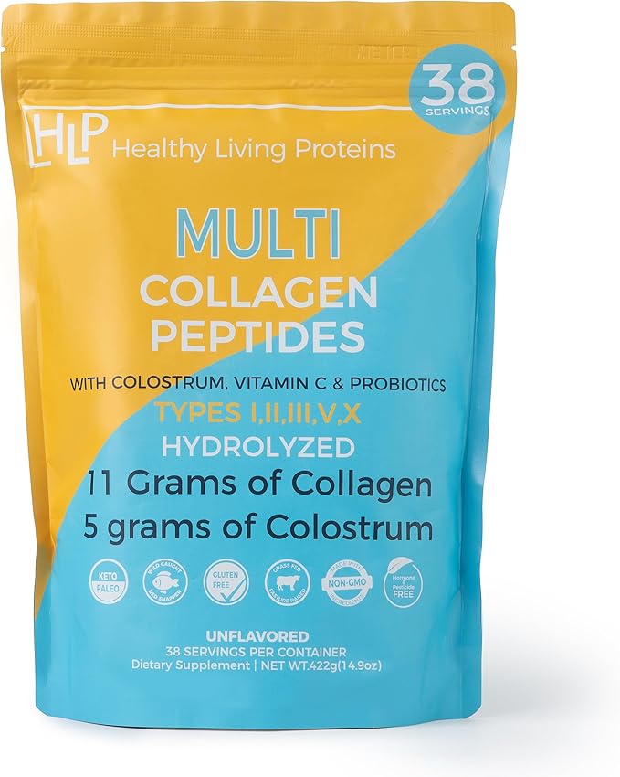 HLP Collagen Supplement for Better Absorption & Immune Support- Multi Collagen Peptides Powder with Colostrum- Improve Strength, Wellness & Vitality with Multi Collagen Protein- Unflavored- 38 Serving