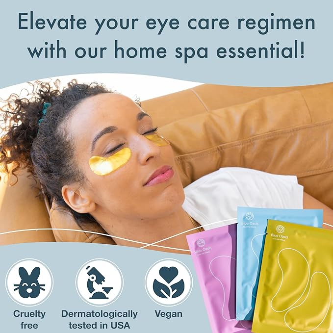Blue Oasis Under Eye Patches for Puffy Eyes and Dark Circles - 30 Pairs Multi Pack Hydrating Hyaluronic Acid and Collagen Eye Care Gel Pads for Eye Bags, Relaxing Self Care Home Spa Gifts for Women