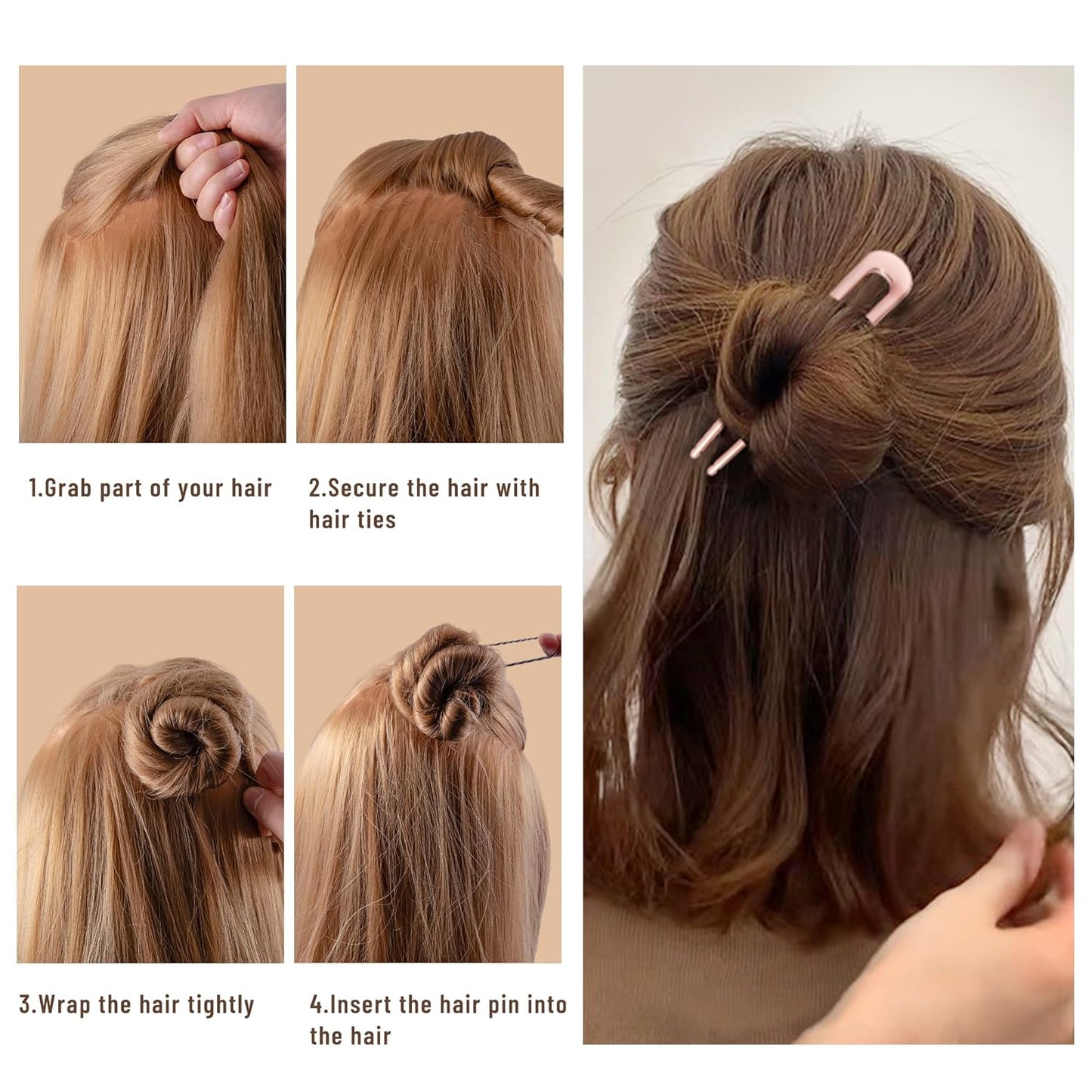 6Pcs Metal French Hair Pins for Women U Shape Sticks 3.9 Inch Vintage Fork for Hairstyle Accessories(Black/Rosegold/Silver）