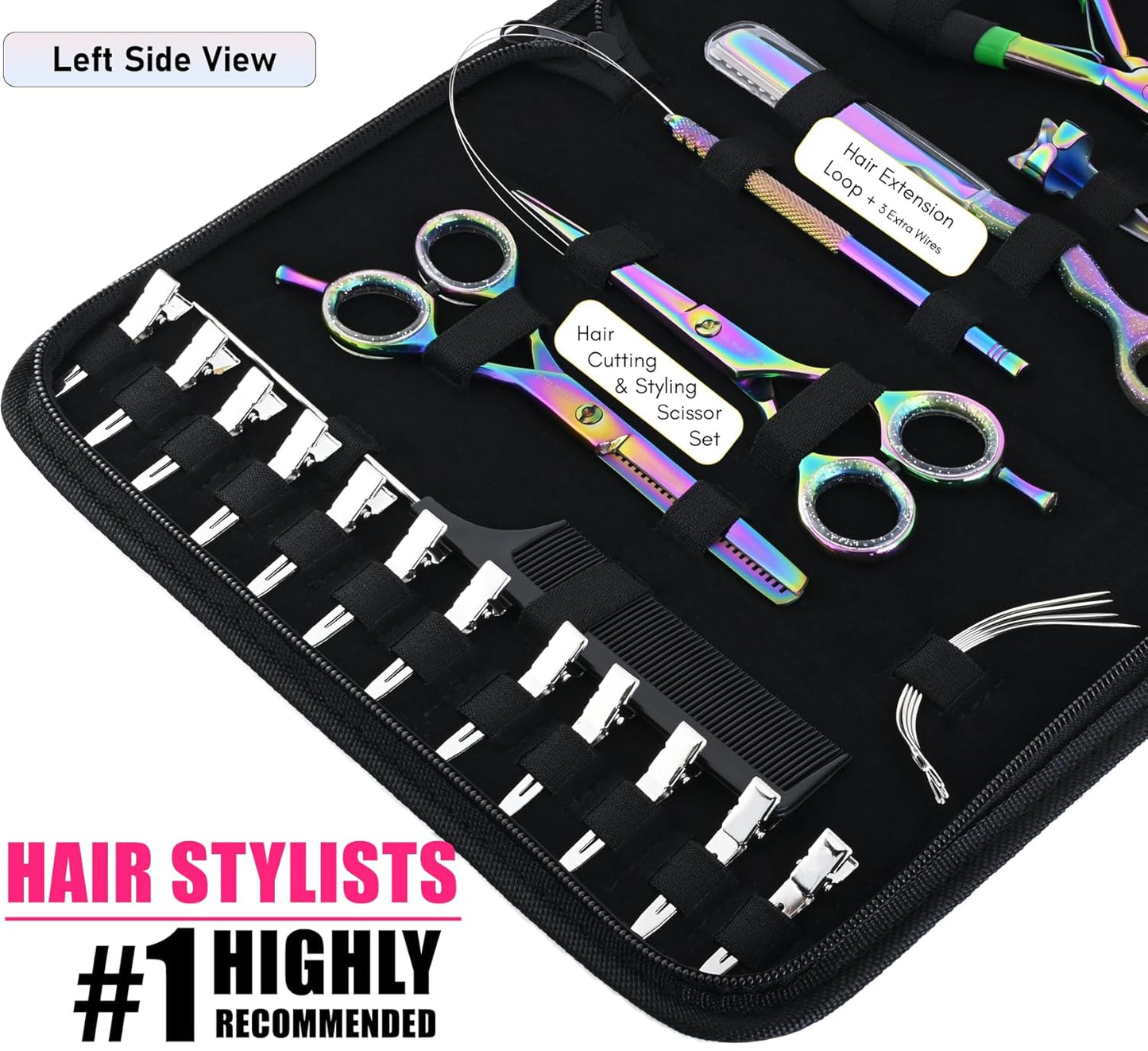 My Hair Tools Professional Hair Extension Tools Kit Includes Micro Link Beads Remover & Crimp Pliers Set, Hair Cutting & Styling Scissors Set, Hair Parting Tool, Hair Extensions Loop Tool (Rainbow)