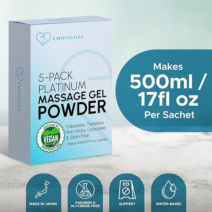 Premium Massage Gel Powder (Pack of 5) | 5g Travel Sachet Makes 500ml/ 16.9 fl oz | Made in Japan | Paraben & Glycerine Free