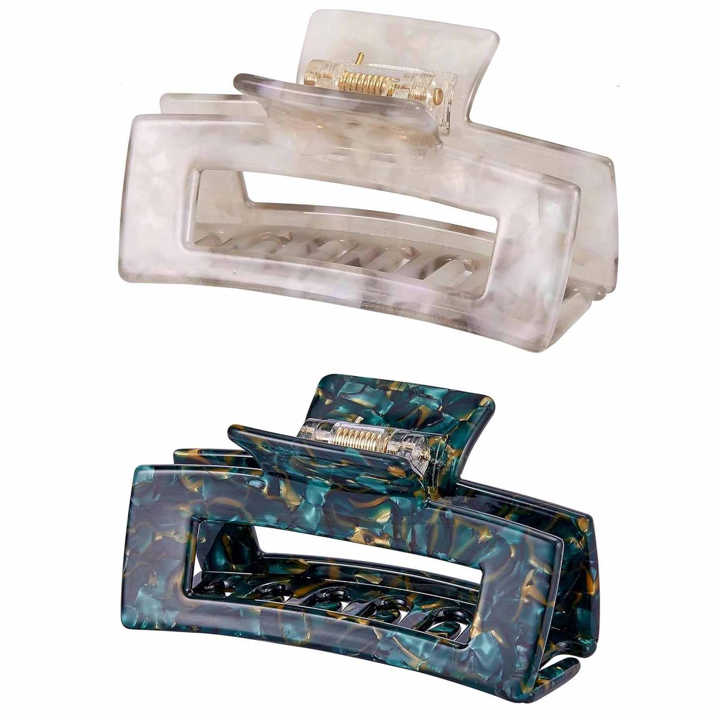 3 inch Hair Claw Clips Cutout Tortoise Shell Celluloid Jaw Clip French Design Rectangle Claw Clamp for Thin, Curly, Thick Hair Non Slip Banana Clips for Women Ladies Mother (2 Pack)