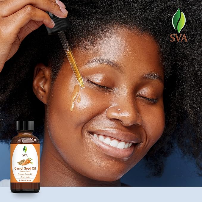 SVA Carrot Seed Oil - 1 Fl Oz – 100% Natural Cold Pressed Carrot Oil - for Face, Skin Care, Hair Care, Scalp Massage & Body Massage – Carrier Oil with Dropper