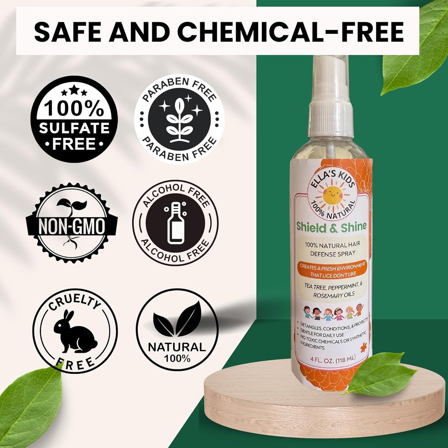 Natural Lice Prevention and Repellent Spray for Kids Hair – Made with Essential Oils, Detangles and Conditions, Only 5 Oil Ingredients - Tea Tree, Rosemary, and Lavender Oils by Ella’s Kids