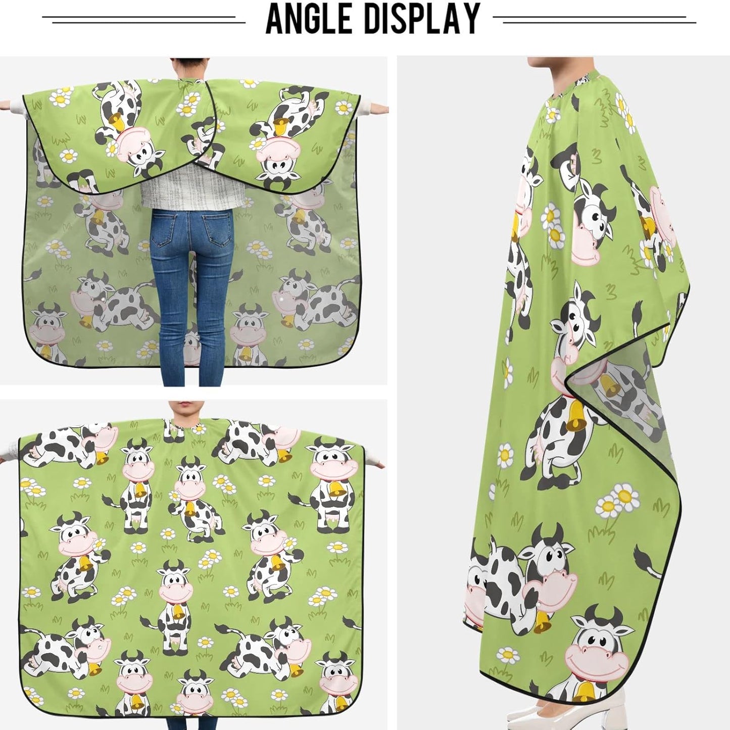 visesunny Barber Cape Funny Cartoon Cow Polyester Hair Cutting Salon Cape Apron Anti-Static Haircut Water-Resistant Shaving Cloth Beard Shaving Bib Hairdressing Cape