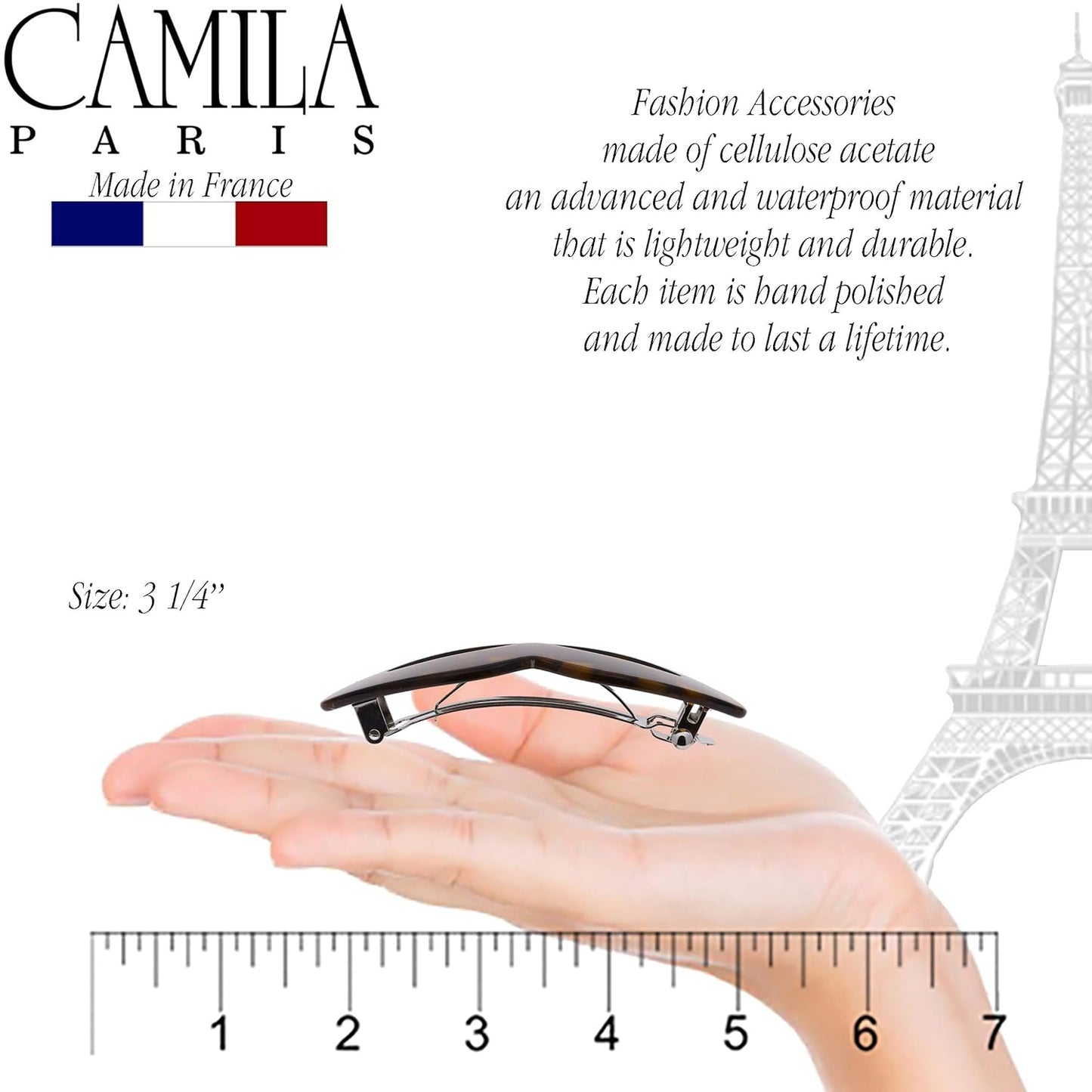 Camila Paris CP2969 French Hair Barrette Clip for Girls, Handmade Kiss Brown, Strong Hold Grip Hair Clips for Women, No Slip Automatic Closure, Durable Styling Girls Hair Accessories, Made in France