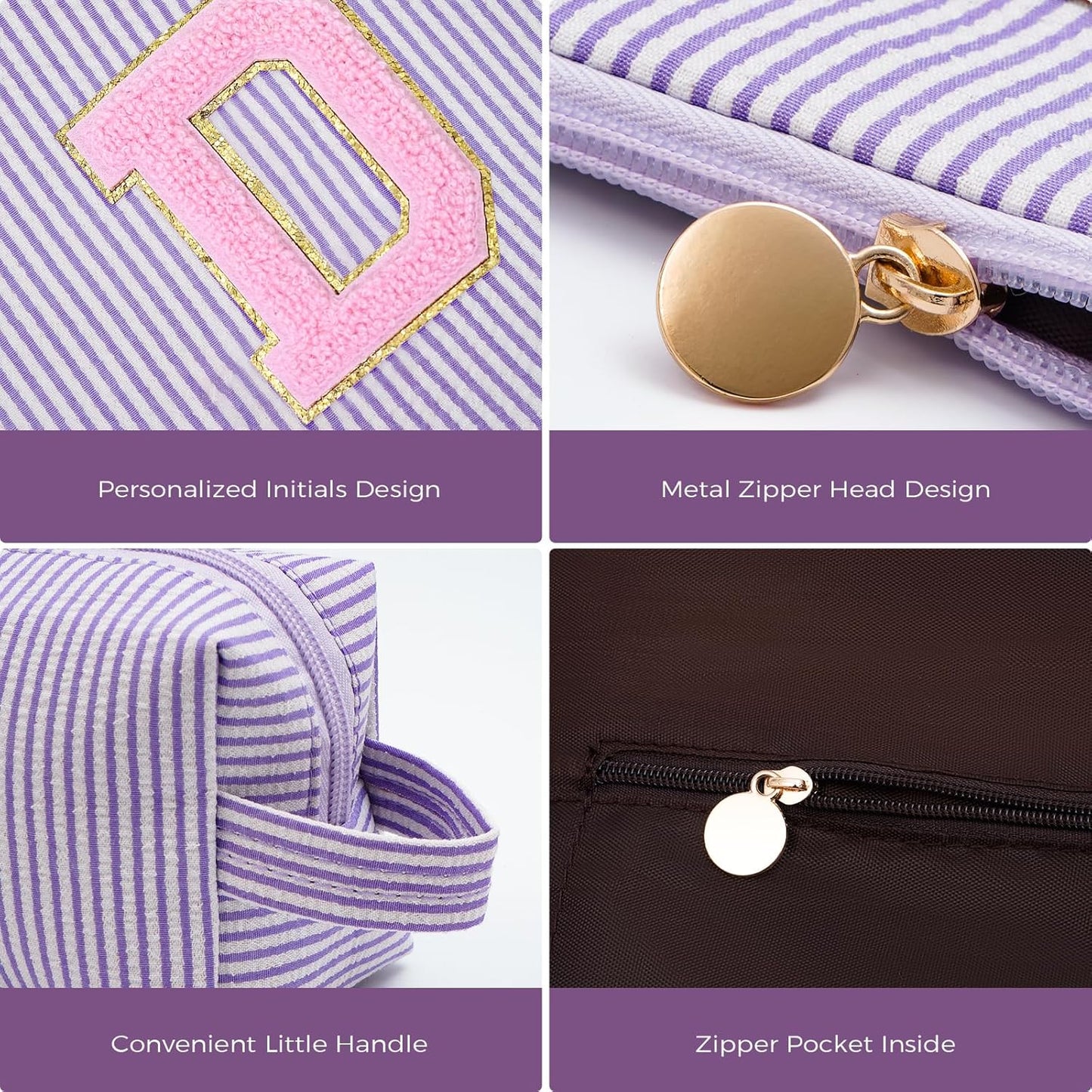 Personalized Makeup Bag for Women Girls - Fashion Cosmetic Bag Trendy Travel Toiletry Bag with Initials Letter - Teen Gifts - Lavender,D