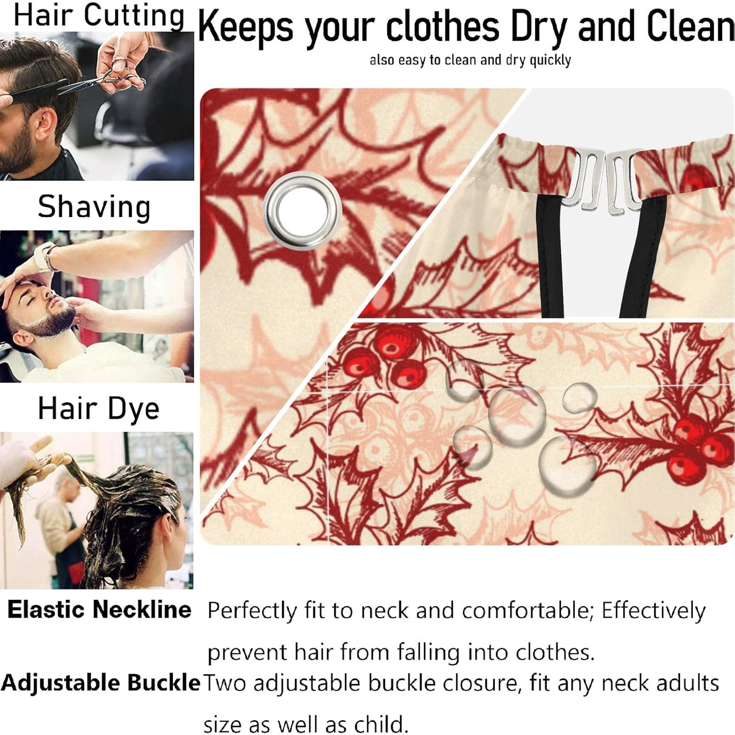 visesunny Barber Cape Holly Berry Pattern Polyester Hair Cutting Salon Cape Apron Anti-Static Haircut Water-Resistant Shaving Cloth Beard Shaving Bib Hairdressing Cape