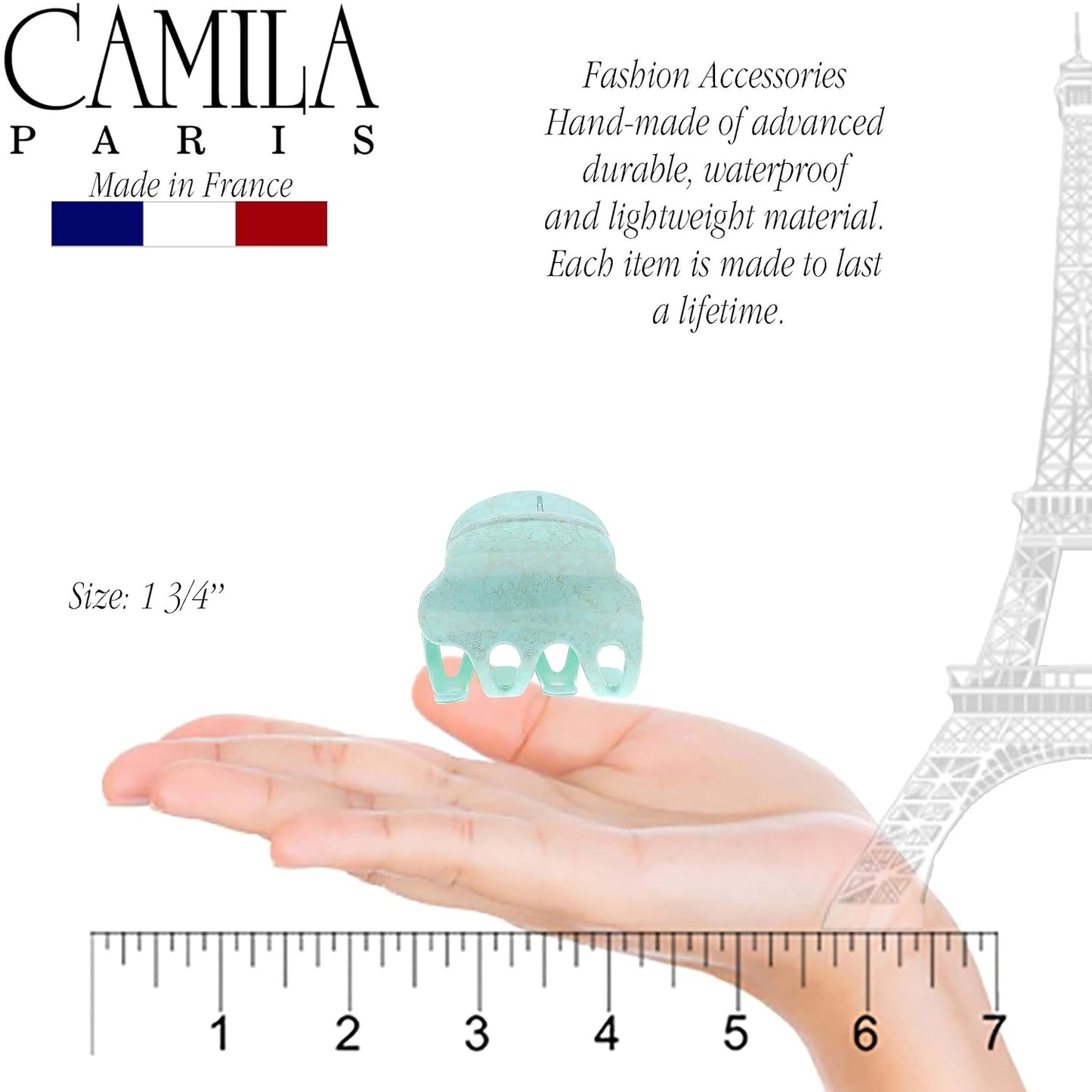 Camila Paris CP3130 French Hair Clip for Women, Small Mint Girls Hair Claw Clips Fashion Durable Hair Accessories for Women, Luxury Ladies Strong Hold No Slip Grip Clamp, Made in France