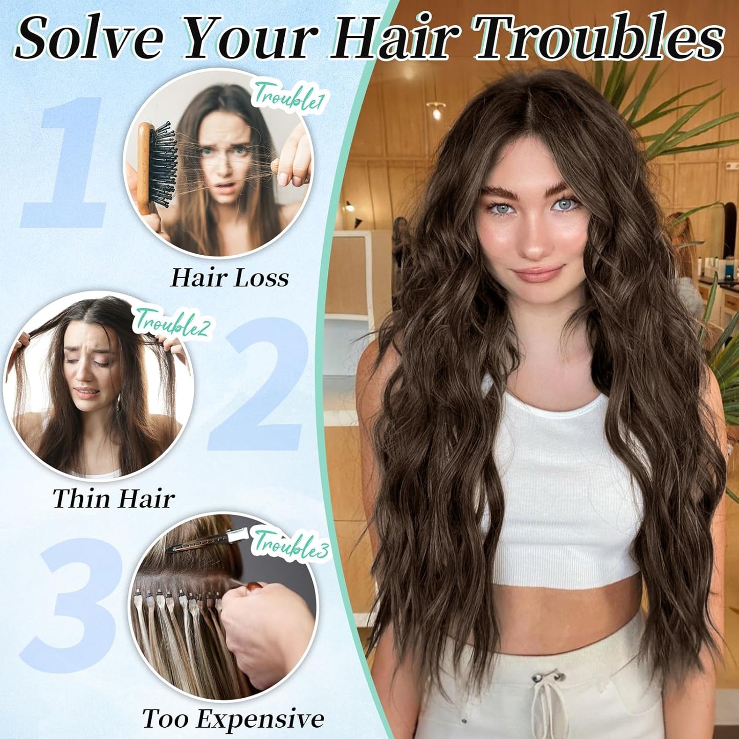 KooKaStyle Hair Extensions Long Wavy 4PCS Thick clip in hair extensions Hairpieces Chocolate Brown Fiber Double Weft Natural Synthetic Hair Extensions 20 Inch for Women