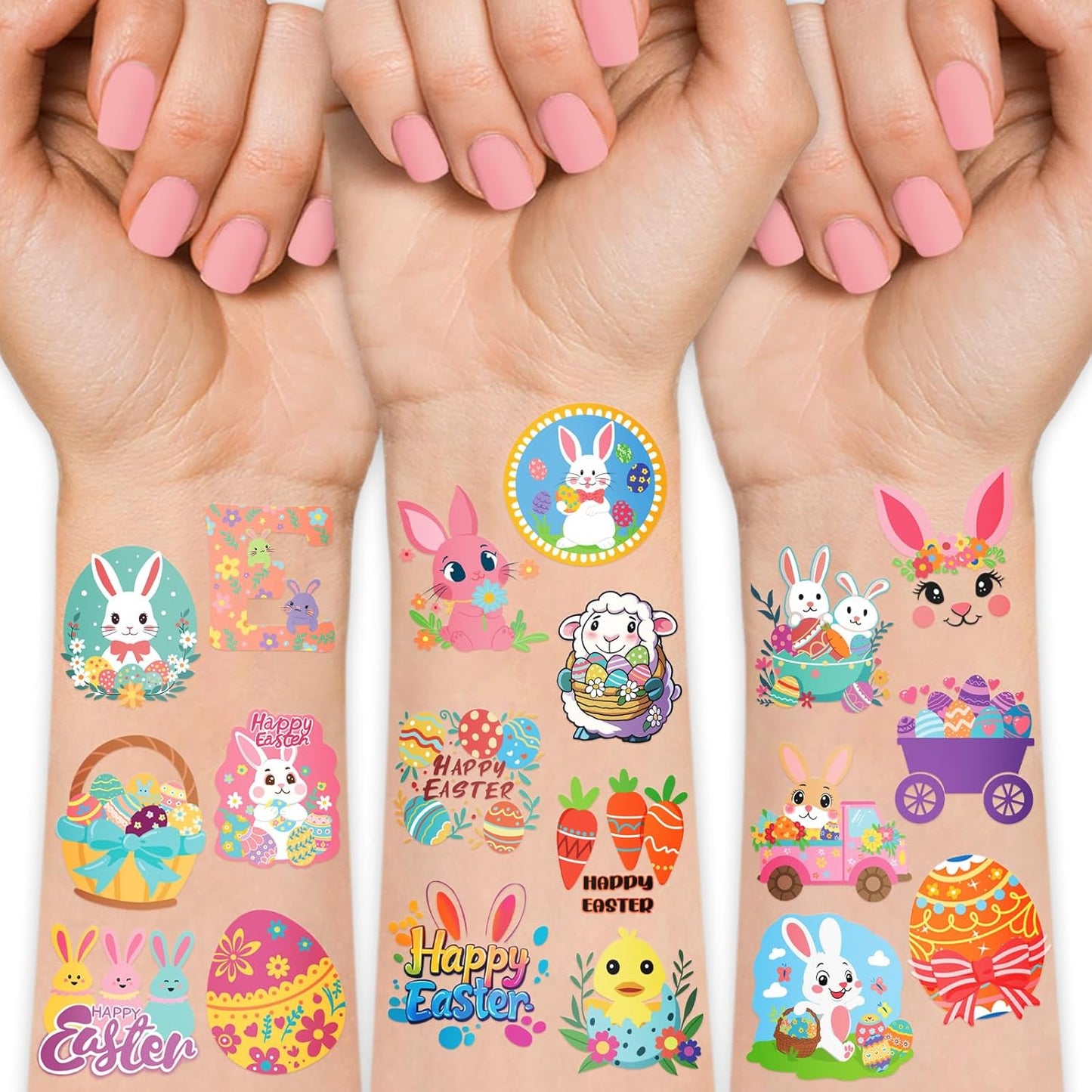 117PCS Easter Temporary Tattoos for Kids Men Women, Tiny Easter Egg and Bunny Fake Tattoos Stickers, Easter Face Body Fake Tattoos for Adults, Easter Basket Stuffers Party Favors Decoration