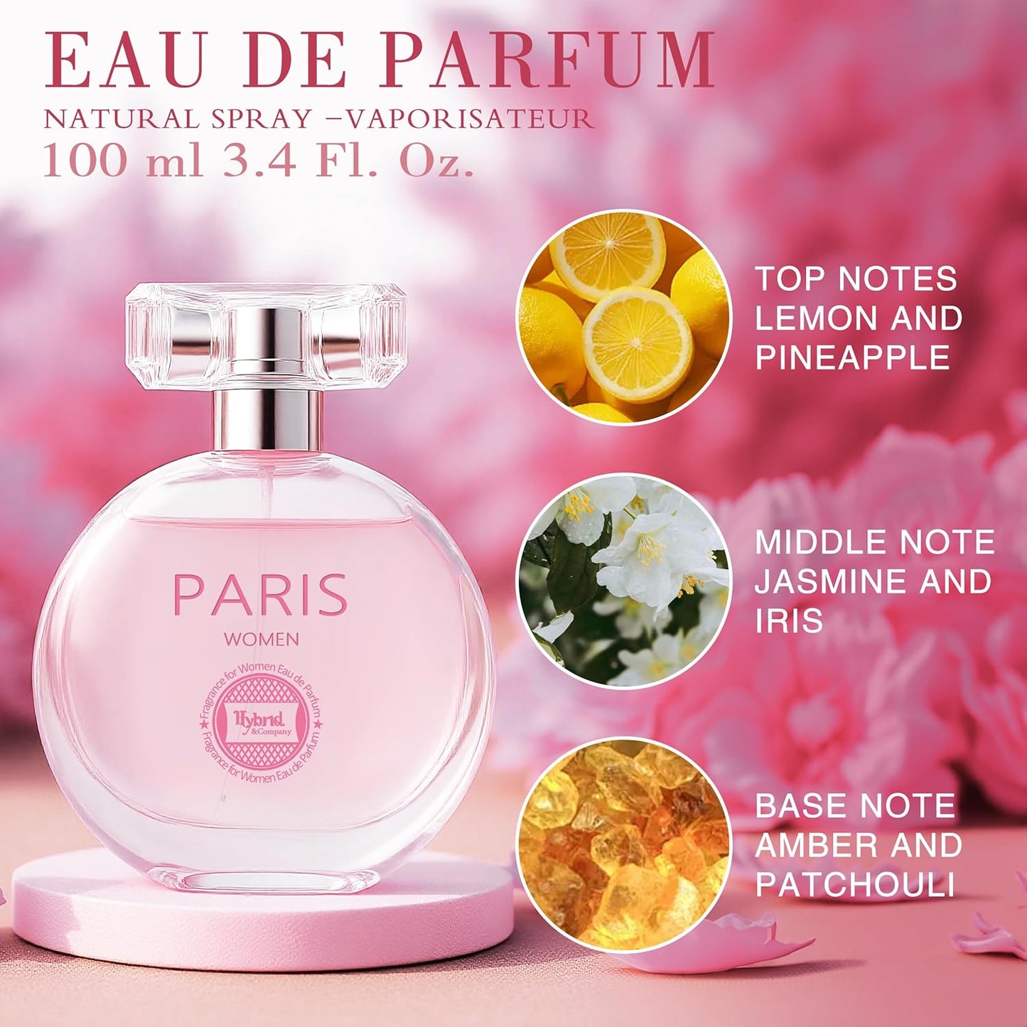 Hybrid & Company Paris Women Women Romantic and Sensual Perfume Eau de Parfum 3.4 Fl oz