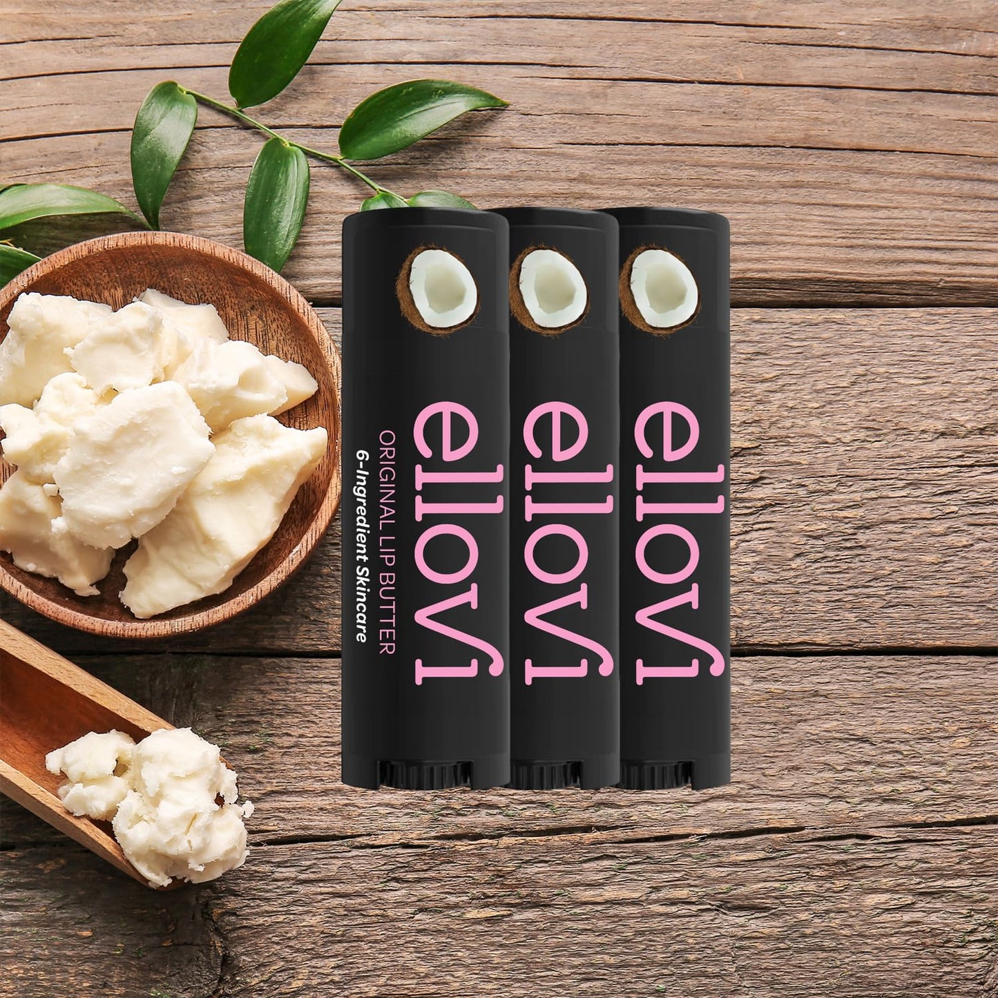 Ellovi Natural Lip Butter Lip Balm - Original - Pure Enough to Eat - Made With Just 6 Vegan Ingredients - 100% Natural & Organic Moisturizing Lip Care for All Day Hydration (3-Pack)
