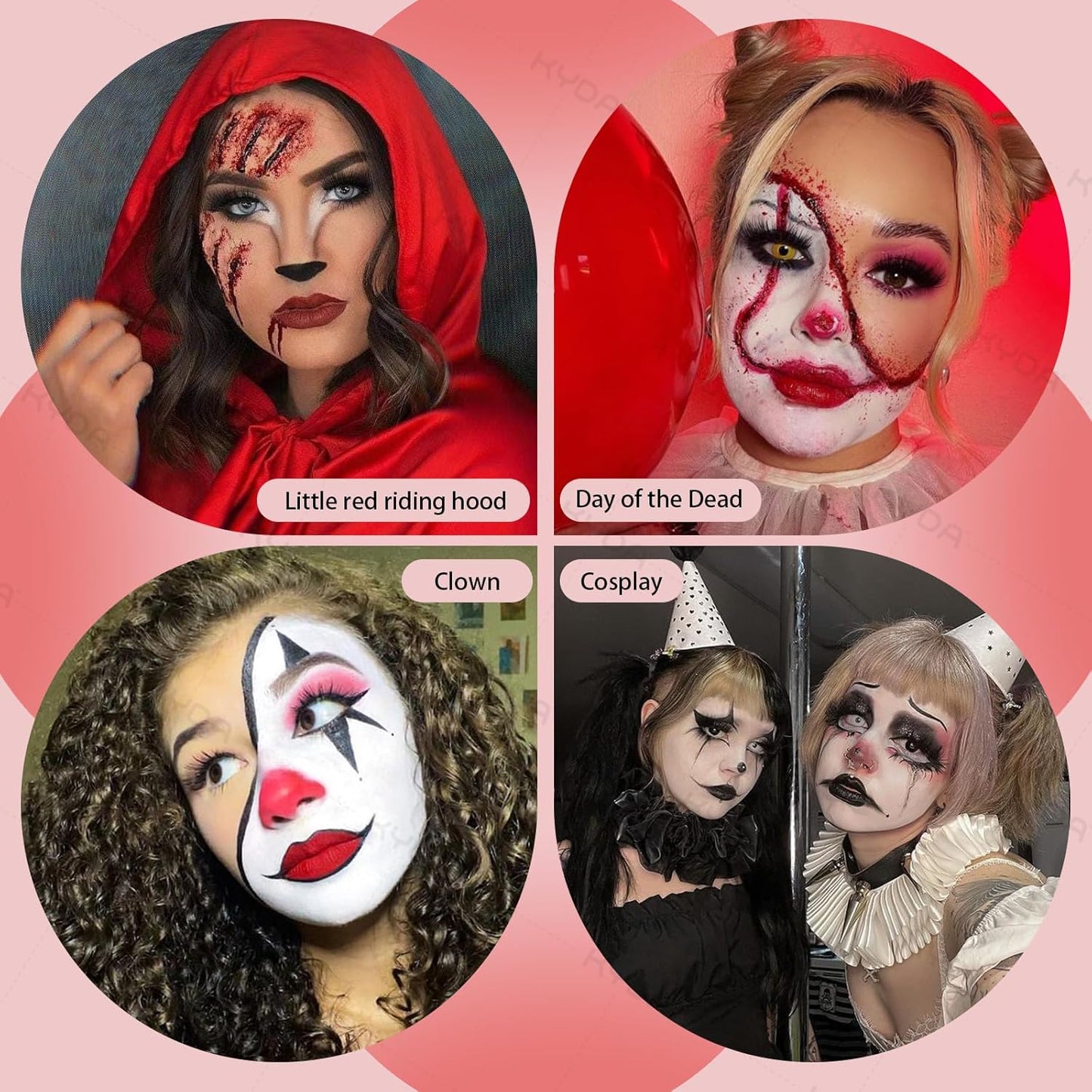 KYDA Black White Red Face Paint for Halloween Makeup, Face Body Painting Kit with Brushes for Clown Vampire Skull SFX Makeup, Costume Cosplay Party Theater Stage, Colored Eye Black for Spot Game