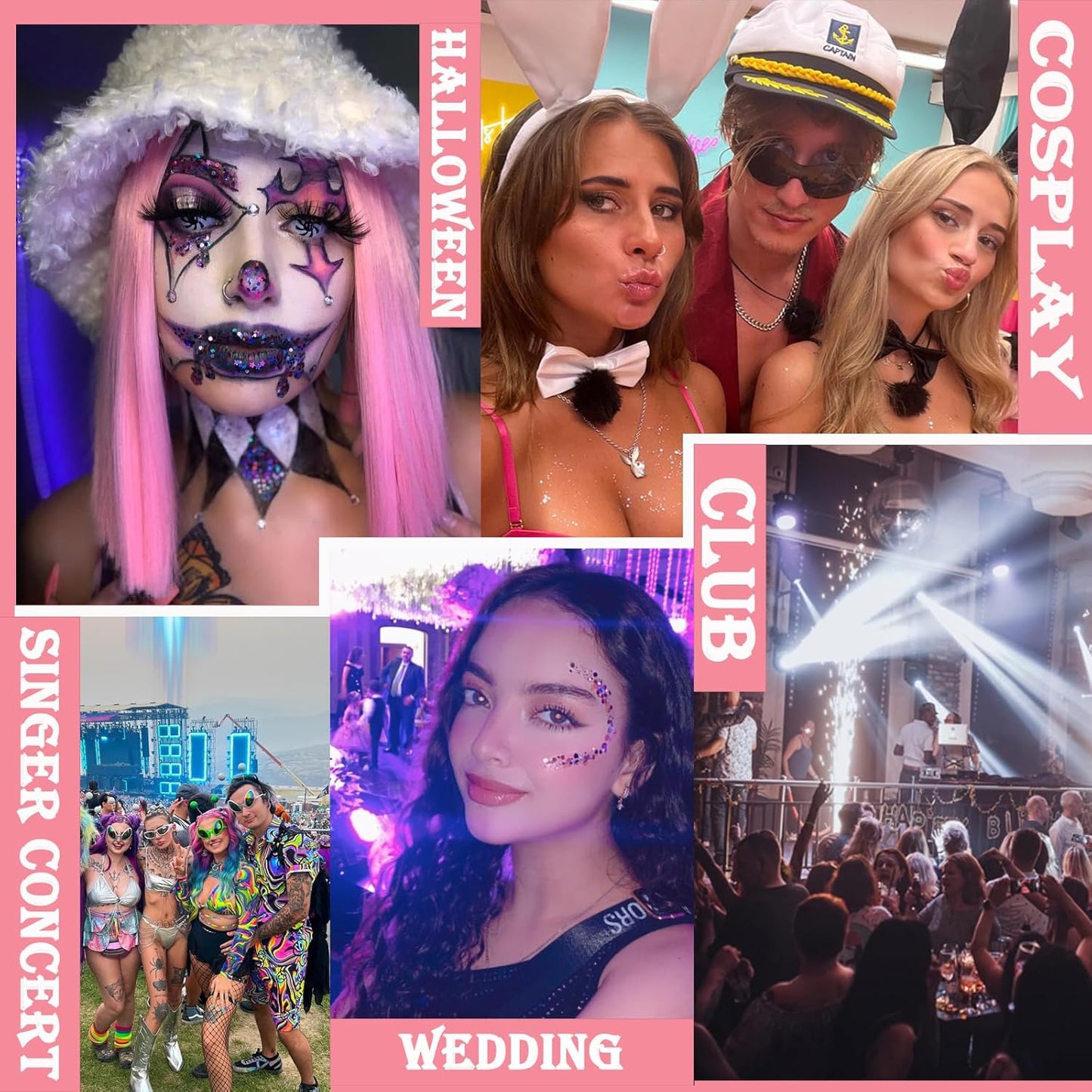 Body Glitter Face Glitter Gel: Singer Concerts Disco Festival Rave Accessories Face Glitter Makeup 150ml Chunky Sequins Mermaid Face Body Hair Glitter Gel (Silver&Pink&Gold)