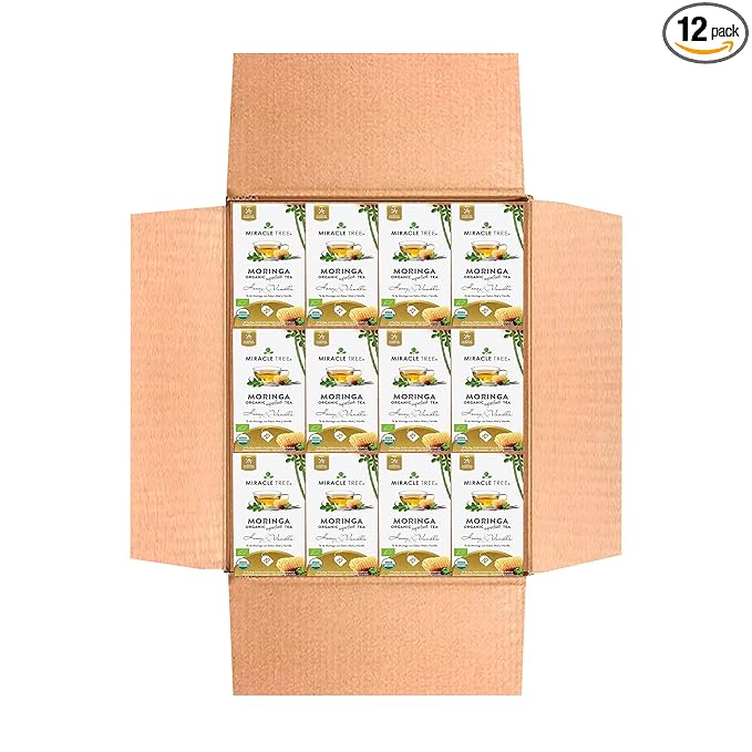 Miracle Tree - 12 Count of Organic Moringa Superfood Tea, 25 Individually Sealed Tea Bags, Honey & Vanilla (Keto, Detox, Energy/Immunity Booster, Vegan, Gluten-Free, Organic, Non-GMO, Caffeine-Free)