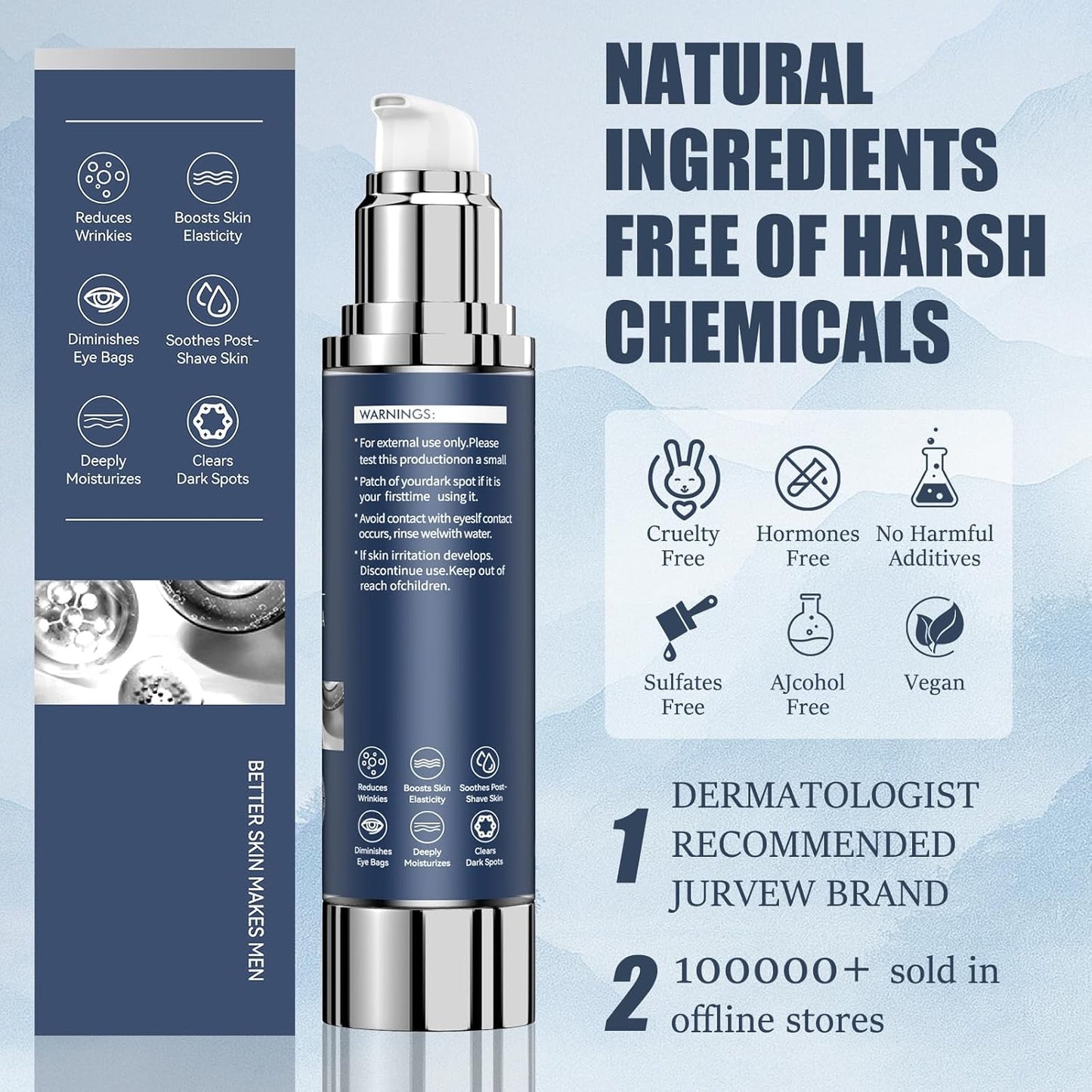 6-in-1 Face Cream for Men - Anti-Aging Moisturizer with Hyaluronic Acid & Niacinamide, Reduces Wrinkles, Dark Spots, Under Eye Bags, For Dry Skin, Daily Hydrating Face & Eye Treatment (1.7 Oz)