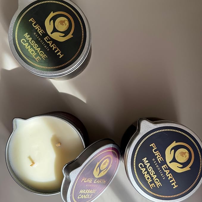 Muscle Relaxing Massage Oil Candle - Valentines Gift, Scented Massage Oil Candles for Relaxation and Home Spa (160 Grams or 6 oz.) - with Grapefruit, Rosemary, Black Pepper - by PURE EARTH essentials