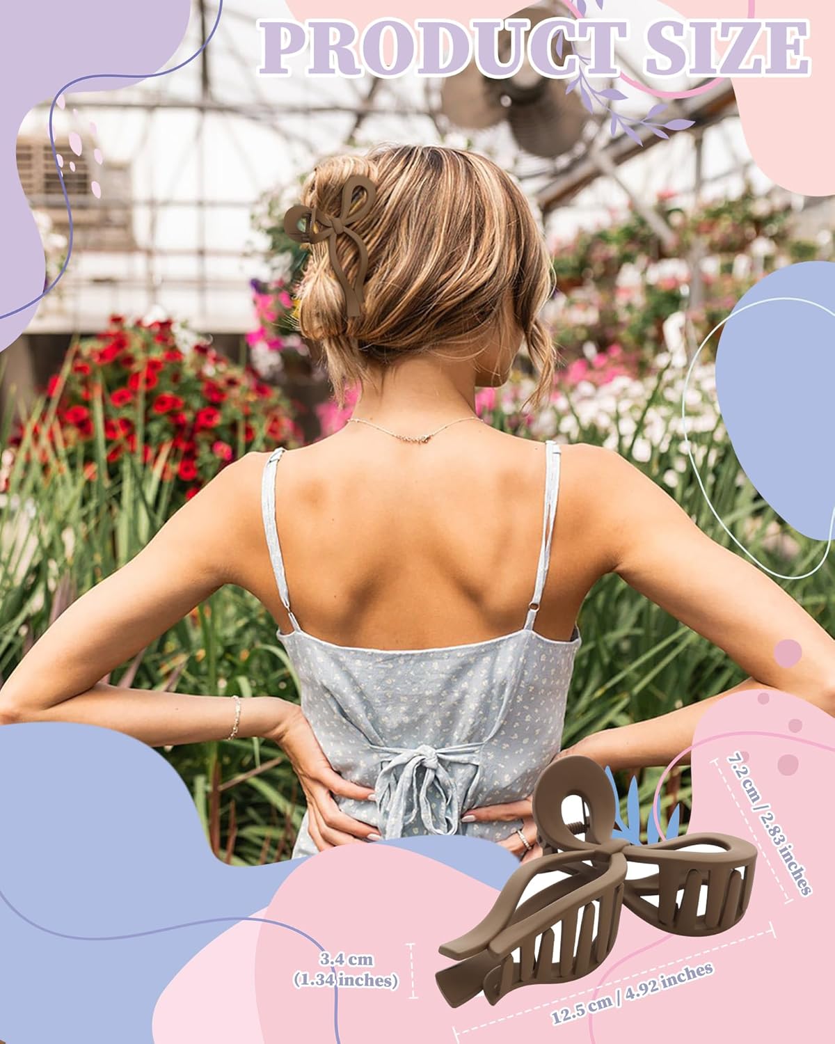 4 PCS Bow Hair Clips Bow Claw Clip for Women Nonslip Large Hair Claw Clips for Thin and Thick Hair Strong Hold Hair Bows (Tortoise+Camel+Black+Coffee)