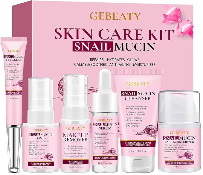 Gifts for Women,Skin Care Set,Anti-aging Moisturizing Repair Soothing Snail Mucin Serum Hydrating Facial Skin Care Routine Kit for Dull Skin & Dry Skin,Travel Skincare Gift Set Teenage Teen Girl Gifts