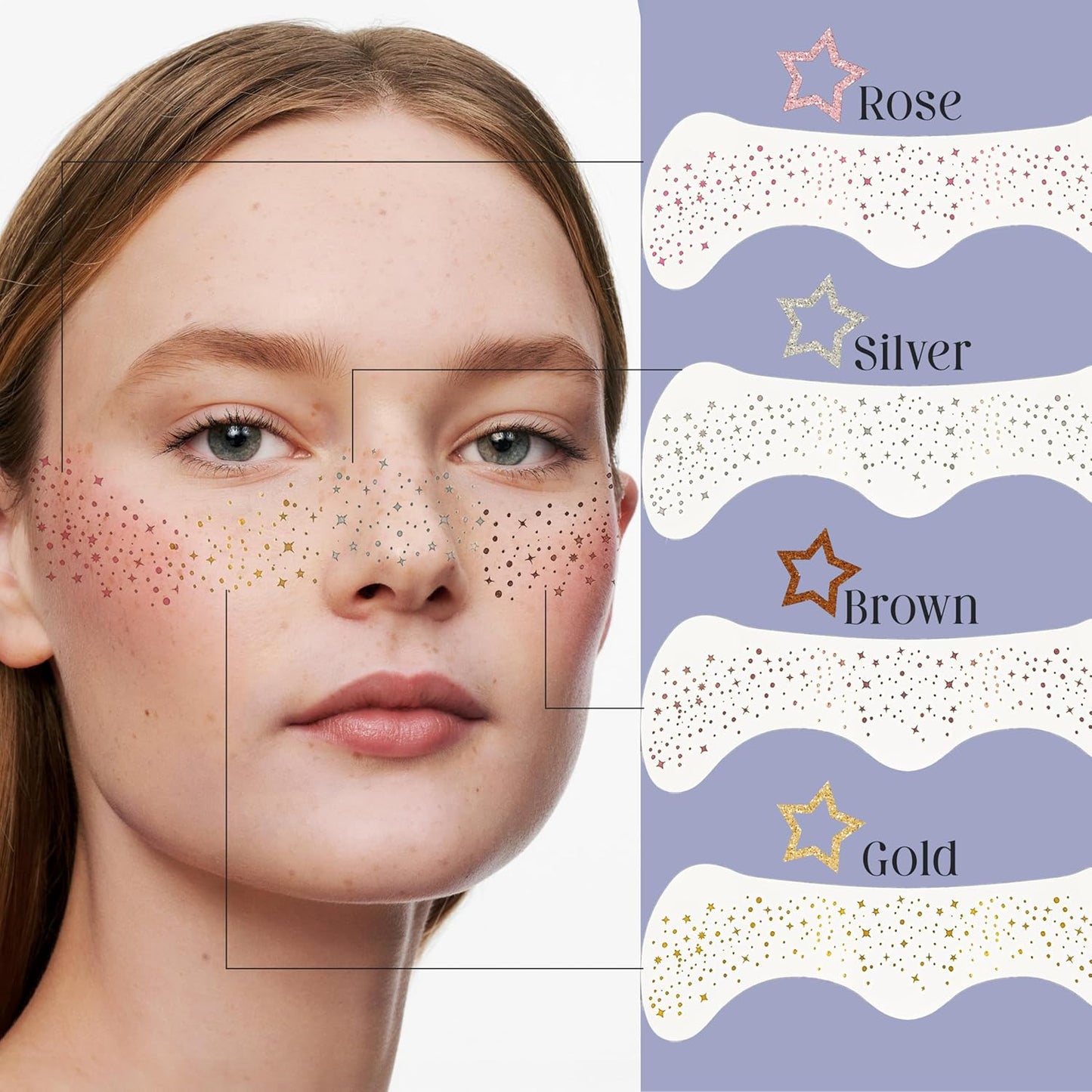 Glitter Freckles Face Tattoo, 10 Pcs Gold Face Glitter Freckles for Women, Festival Outfits for Women Rave Accessories Fake Tattoos, Sparkle Makeup Patches, Waterproof Speckles Patches,Mini Makeup