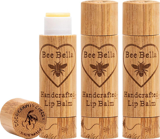 Bee Bella Lip Balm, Cherry, 3 Pack - Moisturizing Lip Care, 100% Natural, Original Organic Beeswax with Vitamin E, Handmade in USA, Gift Item