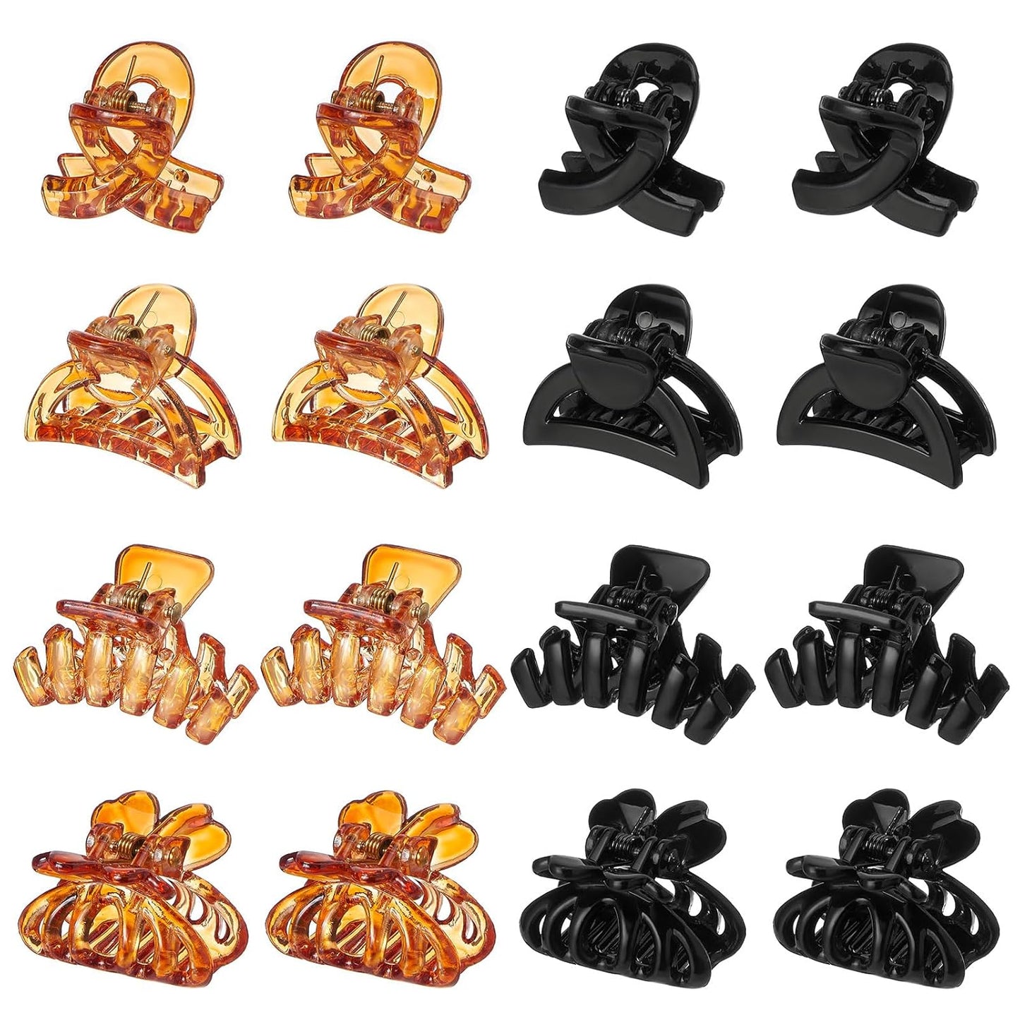 Small Hair Clips for Girls 16PCS 4Style Black & Brown Plastic Mini Claw Clips for Women Non Slip Bangs Pins for Thin/Thick Hair(16PCS-Style 5)