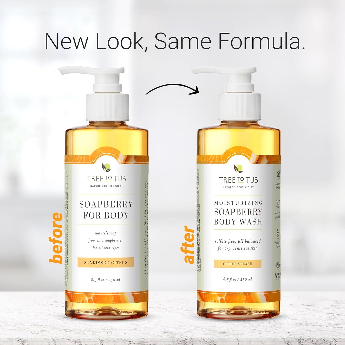 Tree to Tub Citrus Body Wash for Dry Skin & Sensitive Skin - pH Balanced Moisturizing Body Wash, Hydrating Sulfate Free Body Soap for Women & Men w/Organic Shea Butter, Aloe Vera, Natural Soapberry