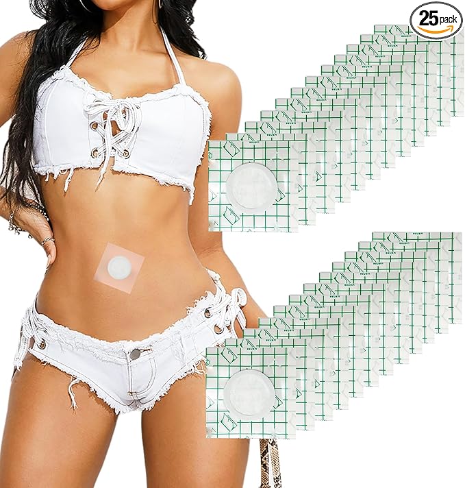 25Pcs Disposable Castor Oil Patches Belly Button, 3.2 x 3.2 Inches Castor Oil Pack Wrap for Belly Button High-Absorbent Self-Adhesive Easy to Use (Oil Not Included) White
