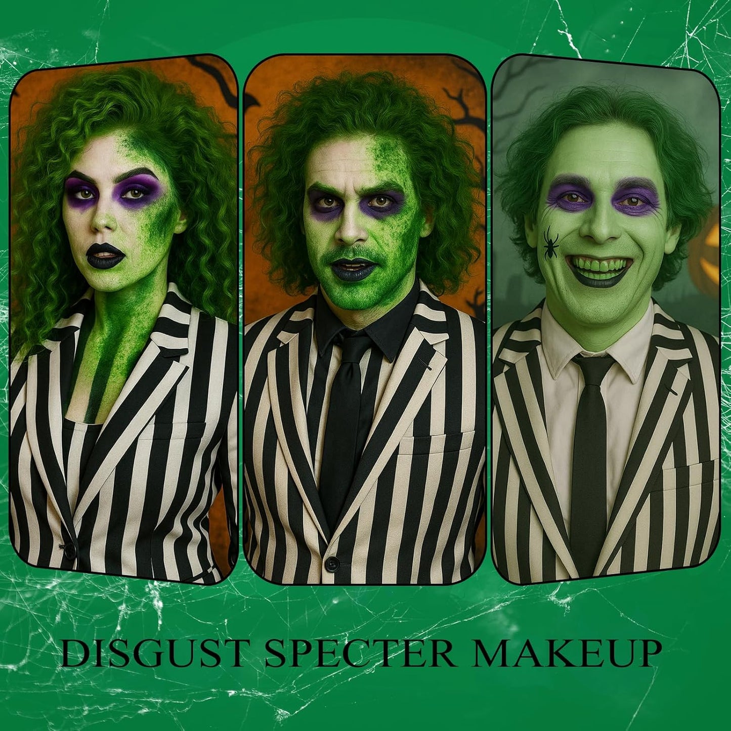 MEICOLY Disgust Specter Makeup Kit,White Face Paint,Green Hair Dye,Setting Powder,Green Tooth Paint,Complete Halloween Zombie Makeup Kit,SFX Character Set for Performance Stage Special Effect Costume