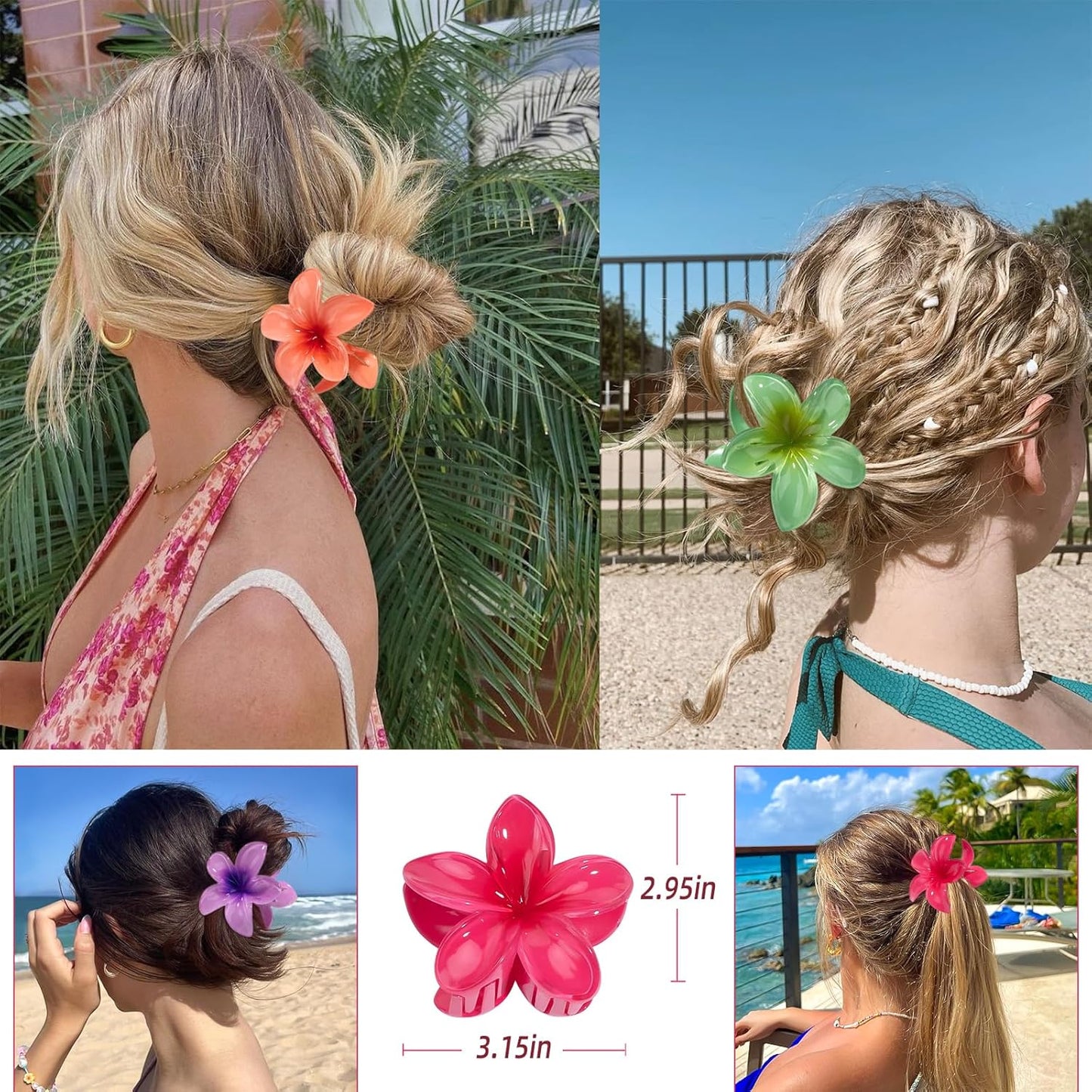 Hawaiian Flower Hair Claw Clip for Women 6 PCS Plumeria Flower Hair Clips for Thick Thin Hair Hawaii Hair Accessories - Glossy 2