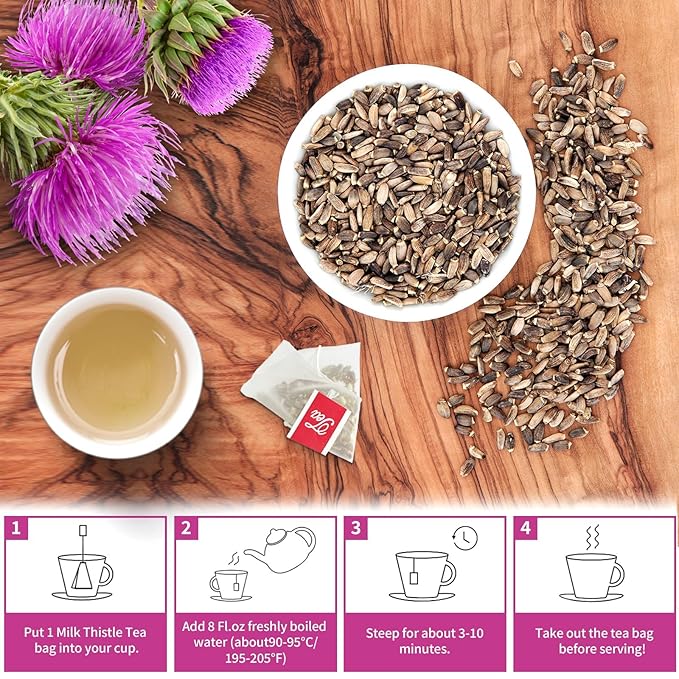 Milk Thistle Tea Bags - 60bags/6.4 OZ 100% Pure & Natural Roasted Milk Thistle Seeds Herbal Tea, Caffeine Free, No Additives, No Sugar, Non-GMO, No Gluten