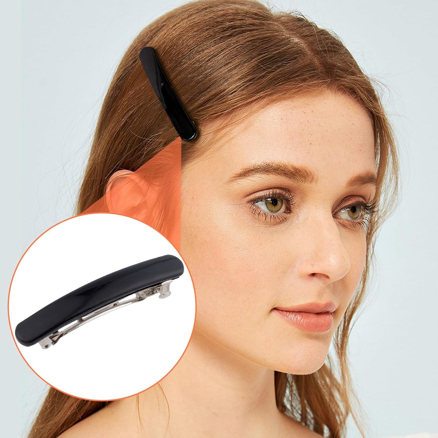 3pcs French Hair Clips for Women, Oval Curved Glossy Barrettes, Non-Slip Tortoise Shell Hairpins Styling Tool for Long Short Straight Curly Wave Hair- Black & White & Amber