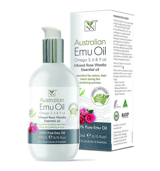 Y-Not Natural Ultra Pure Australian Emu Oil - Luxury, Hospital Grade Emu Oil 200 mL | Free Range Aboriginal Omega 3, 6 & 9 Oil Infused with Rose Wardia - The Ultimate Moisturizer for Skin, Hair, Nails, and Scalp