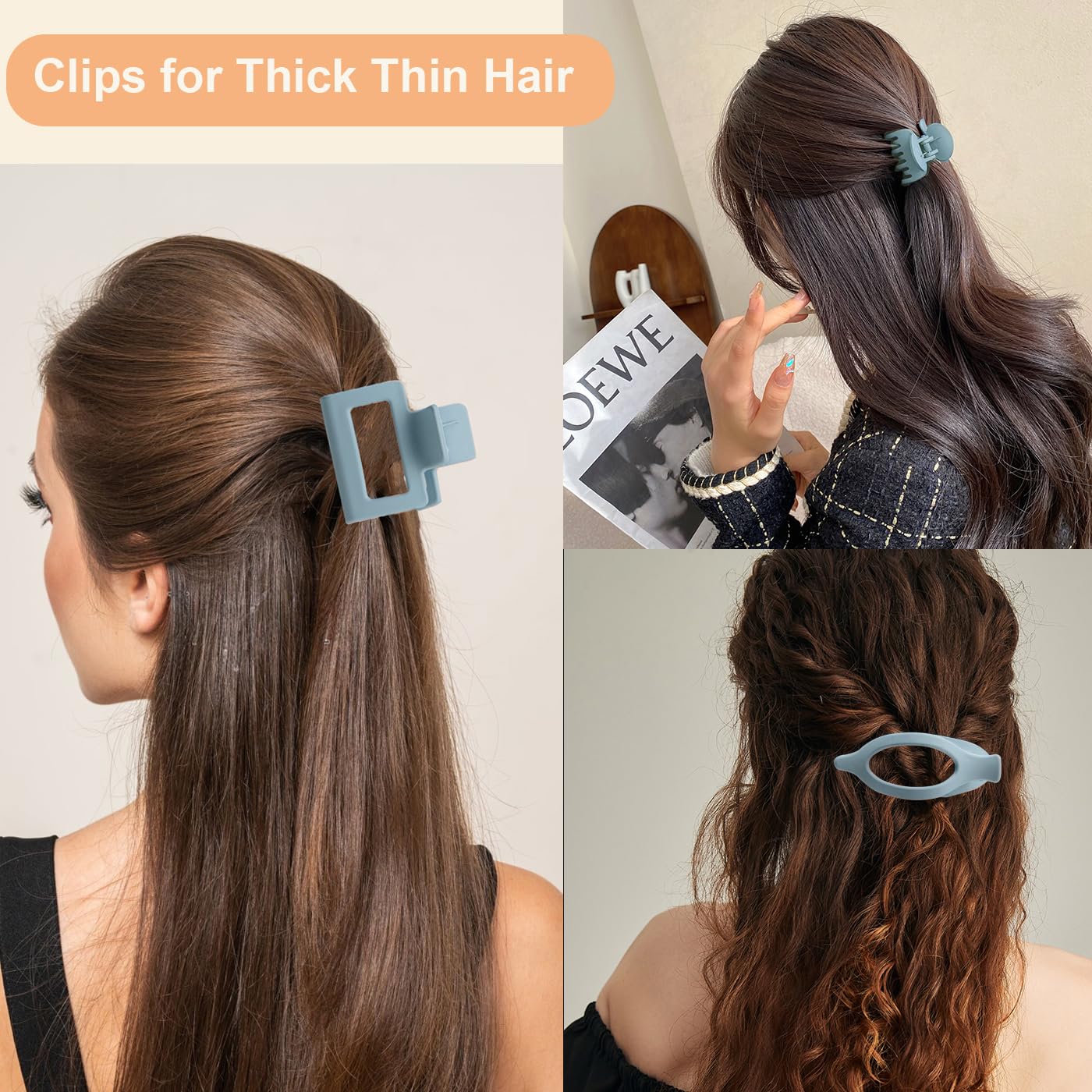 Mehayi 9 PCS Matte Hair Clips Claw for Women Girls, 3 Styles Nonslip Small Hold Strong Hold Cute Jaw Clip Barrettes for Thick Thin Long Short Hair, Fashion Acrylic Hair Clamps Styling Accessories