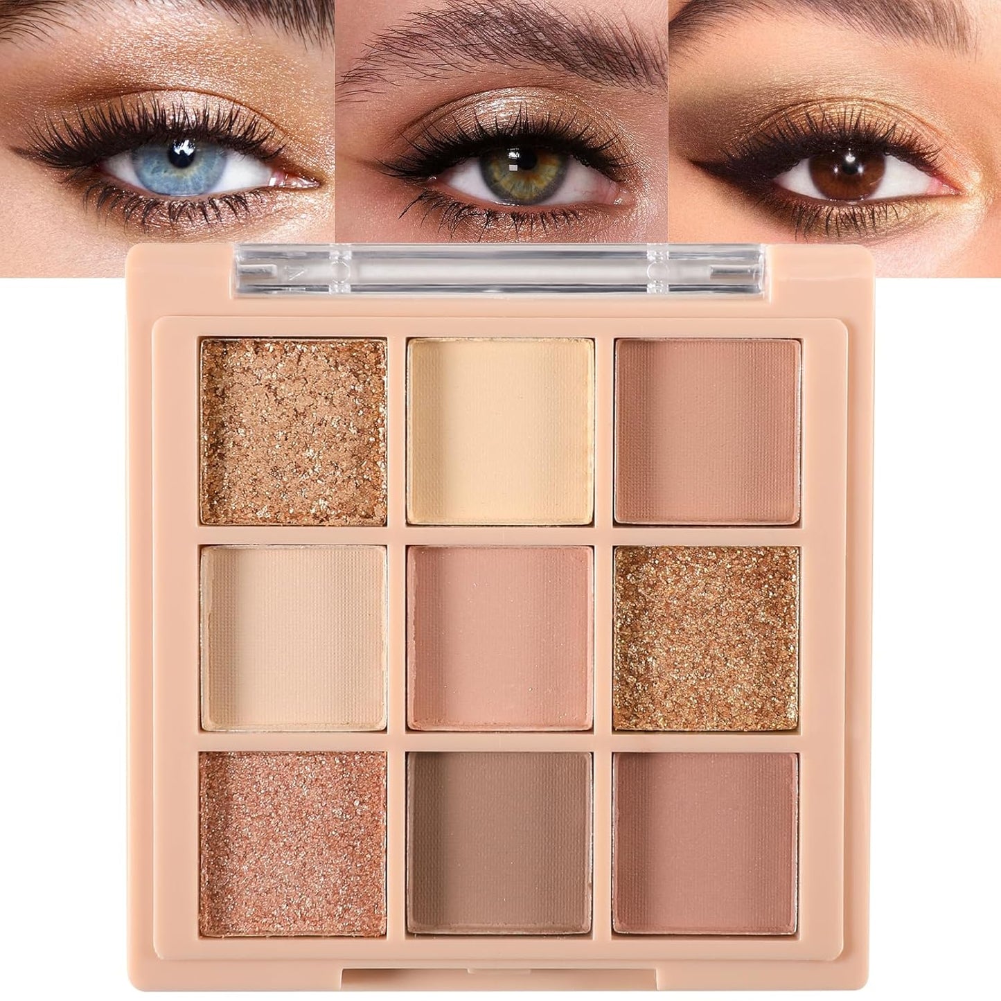 Erinde 9 Colors Eyeshadow Palette, Matte Shimmer Glitter Eye Shadow Makeup Palette, Highly Pigmented Long Lasting Waterproof, Natural Neutral Nude Eyeshadow Makeup Pallet, Oat Milk Tea
